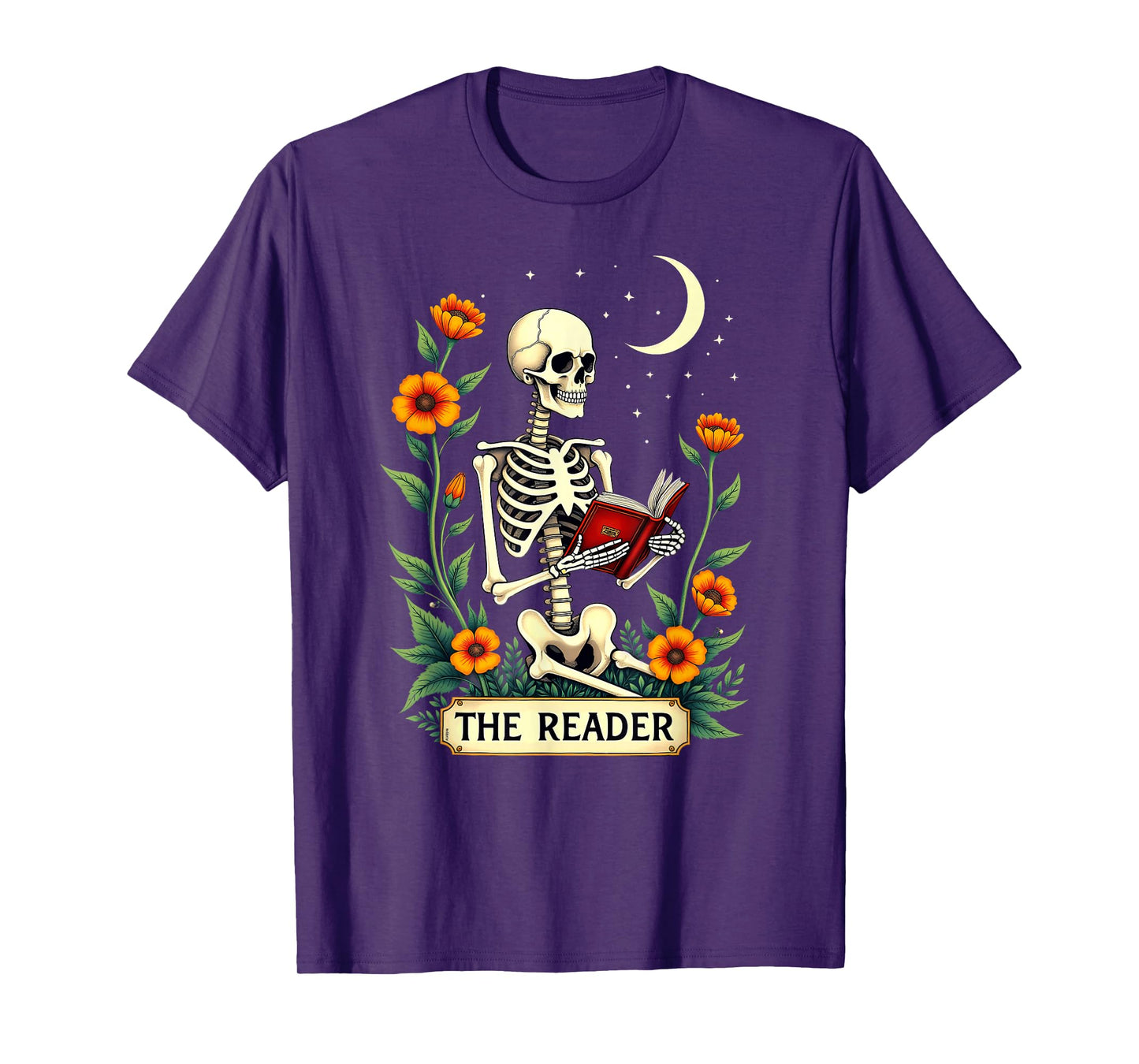 Floral Tarot Card The Reader Skeleton Bookworm Librarian T-Shirt