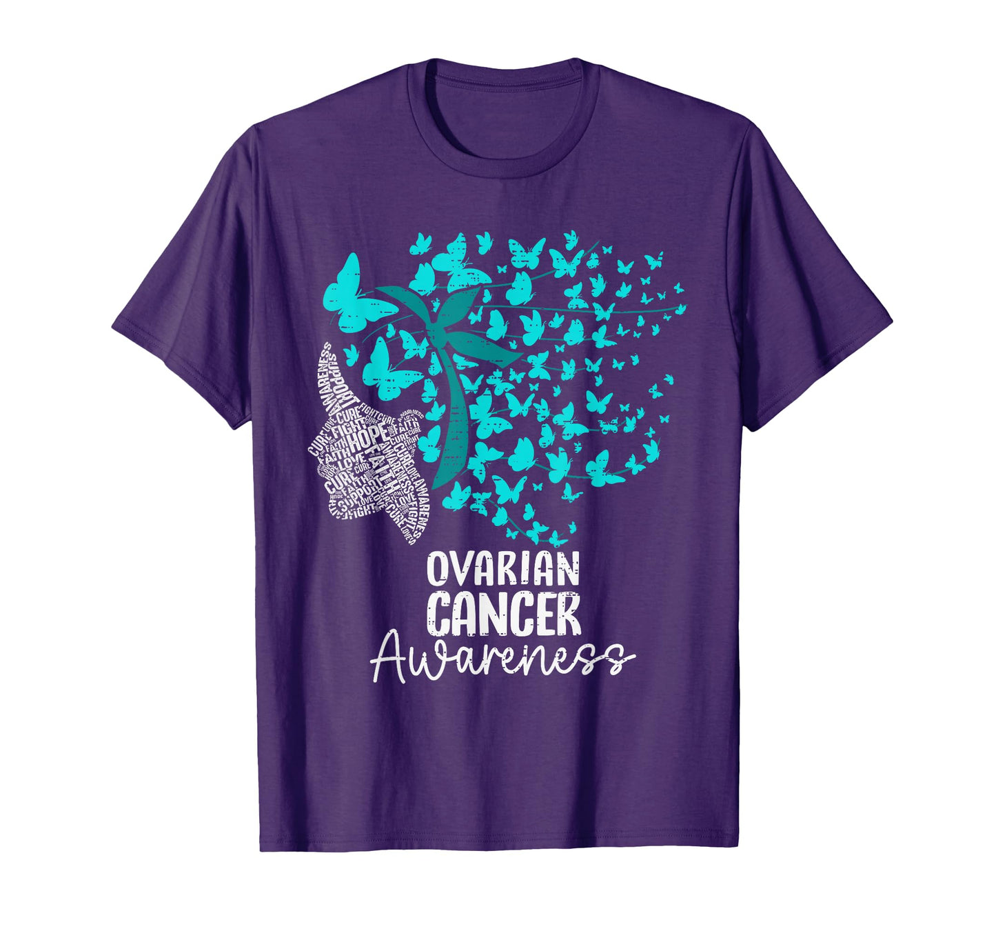 Ovarian Cancer Awareness Butterfly Hair Ribbon Teal Womens T-Shirt