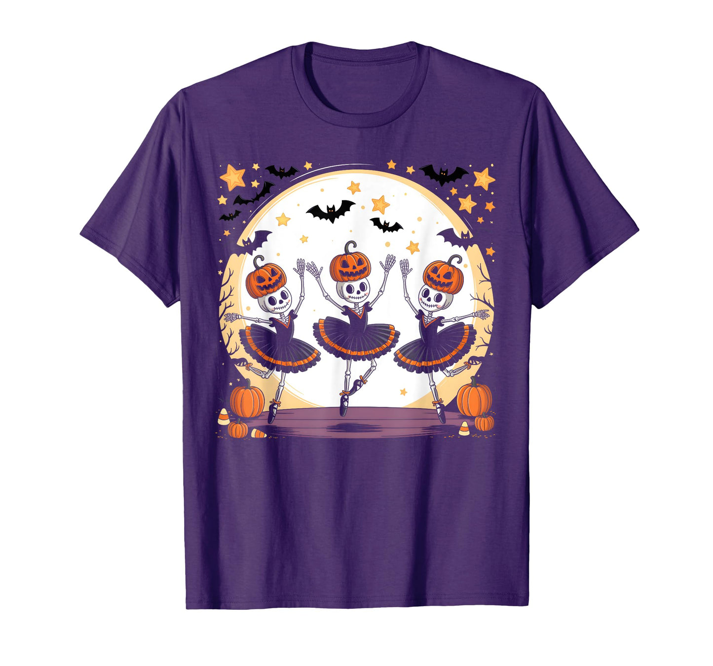 Ballet Pumpkin Skeleton Scary Halloween Men Women Boys Girl T-Shirt
