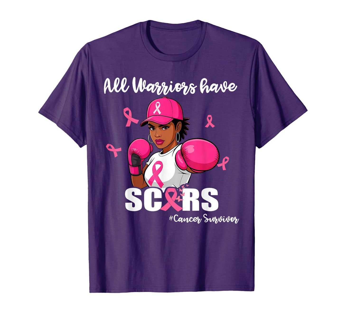 Women Black African American Fight Breast Cancer Pink Ribbon T-Shirt