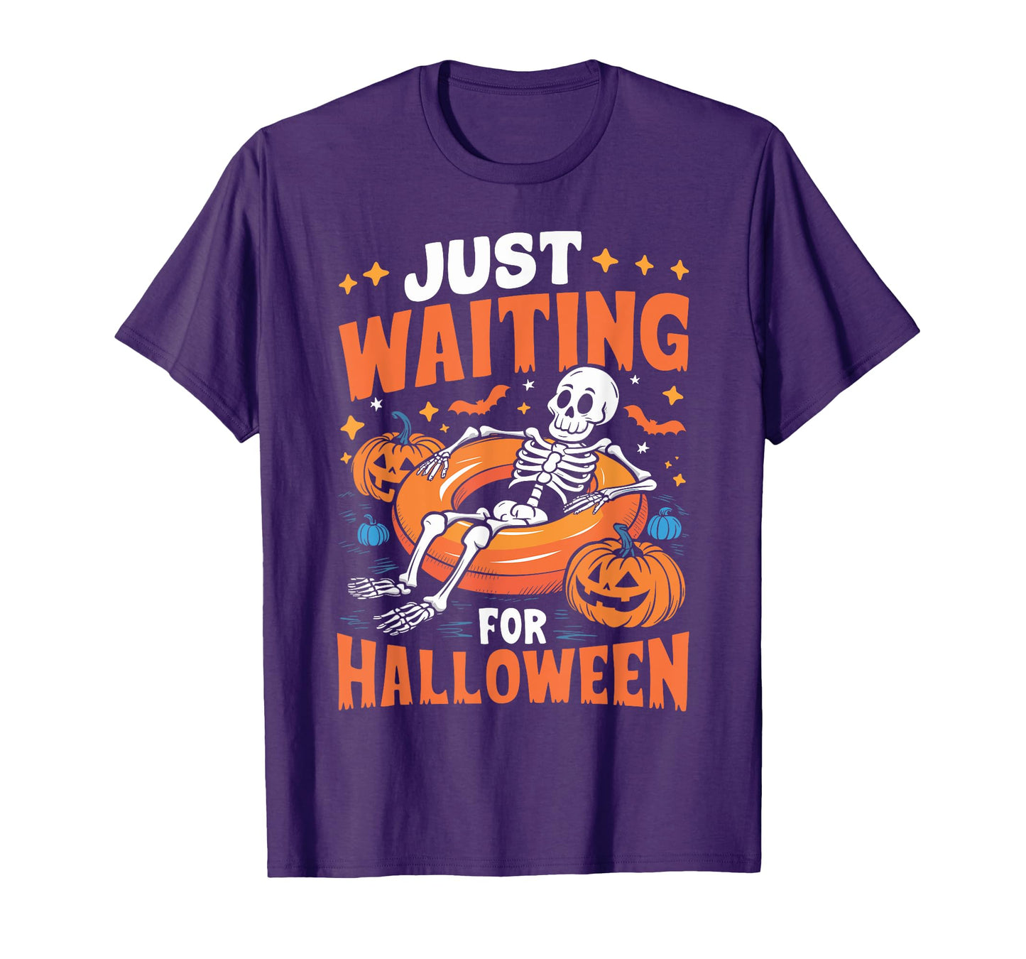 Just Waiting for Halloween Spooky Skeleton Summer Halloween T-Shirt
