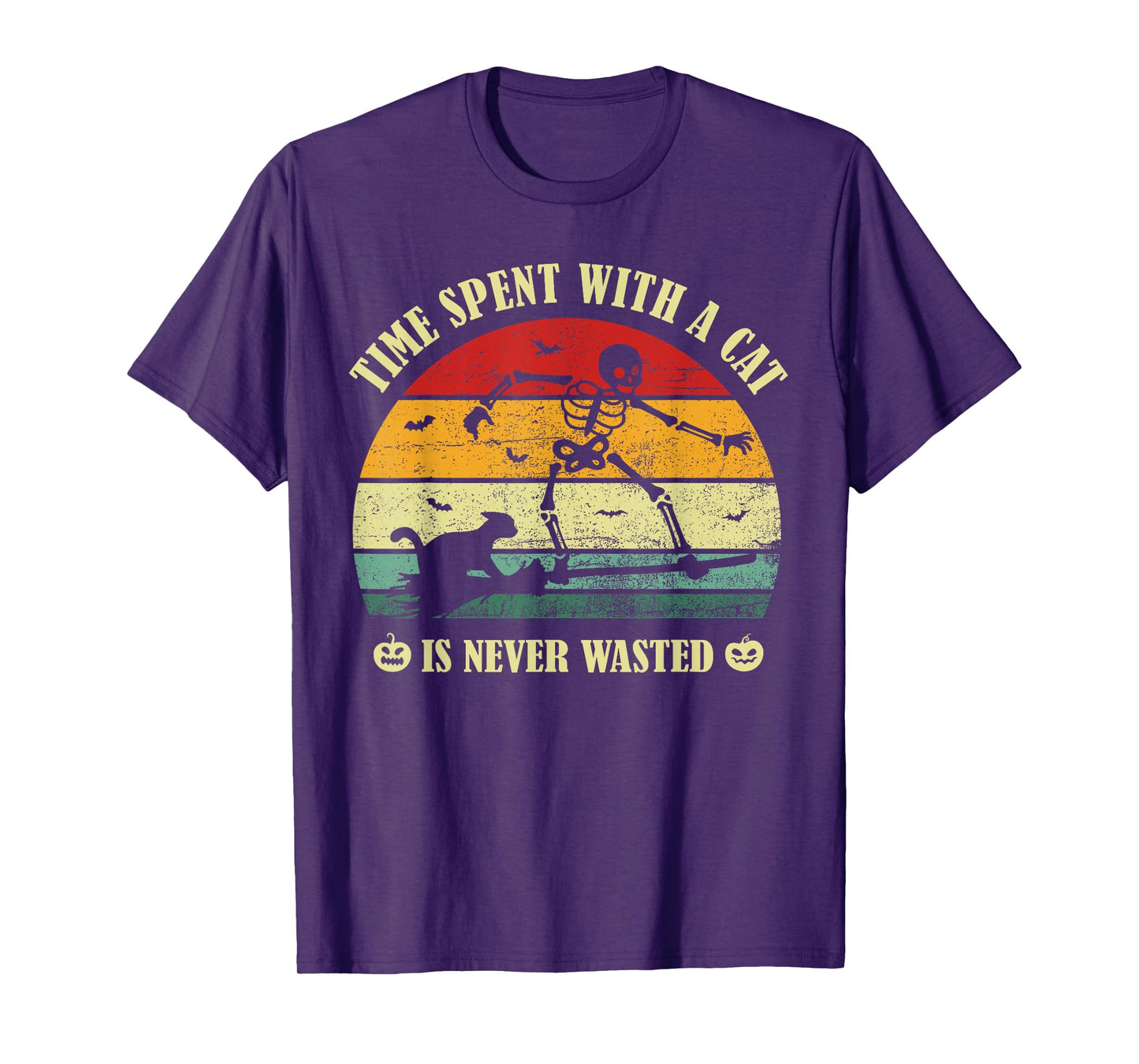 Time Spent with A Cat is Never Wasted Skeleton Halloween Fur T-Shirt