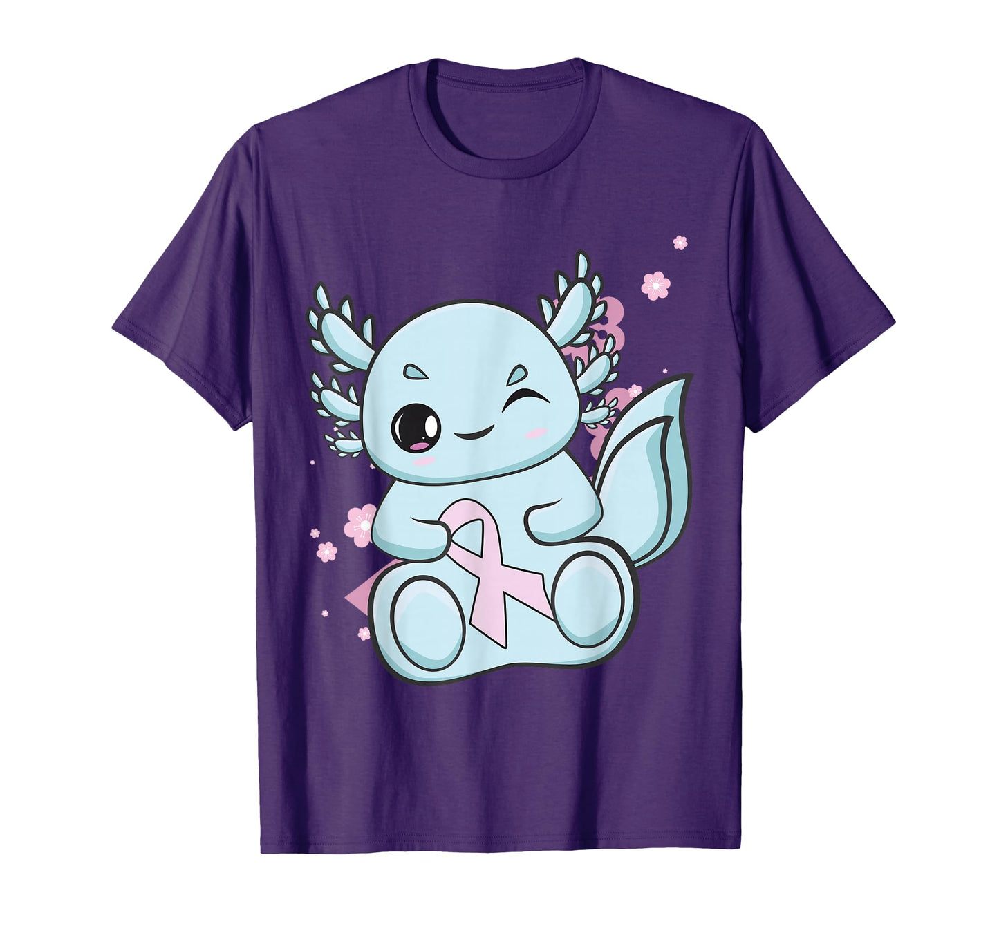 Blue Axolotl With Pink Ribbon For Breast Cancer Awareness T-Shirt