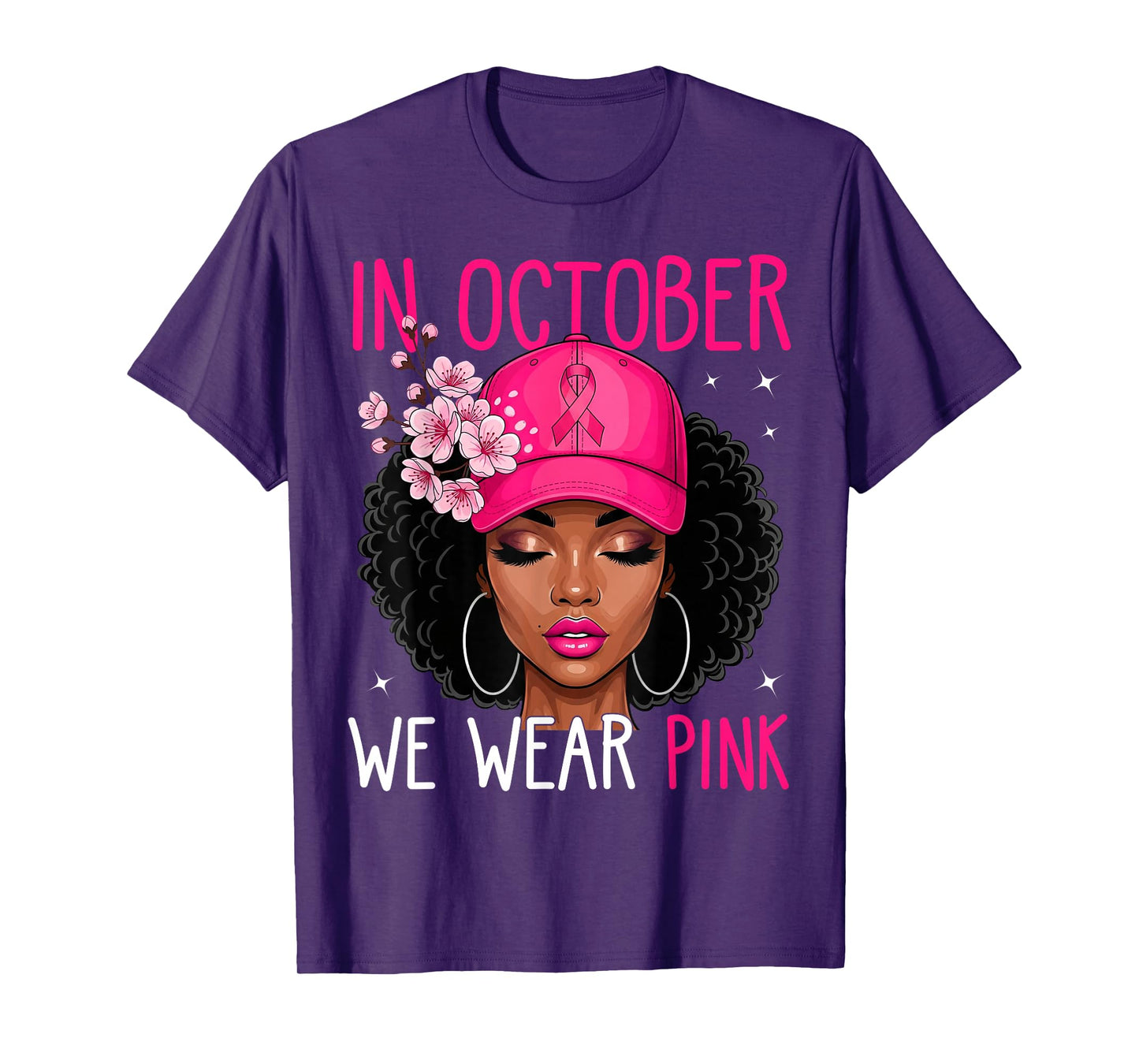 Black Women In October We Wear Pink Breast Cancer Awareness T-Shirt