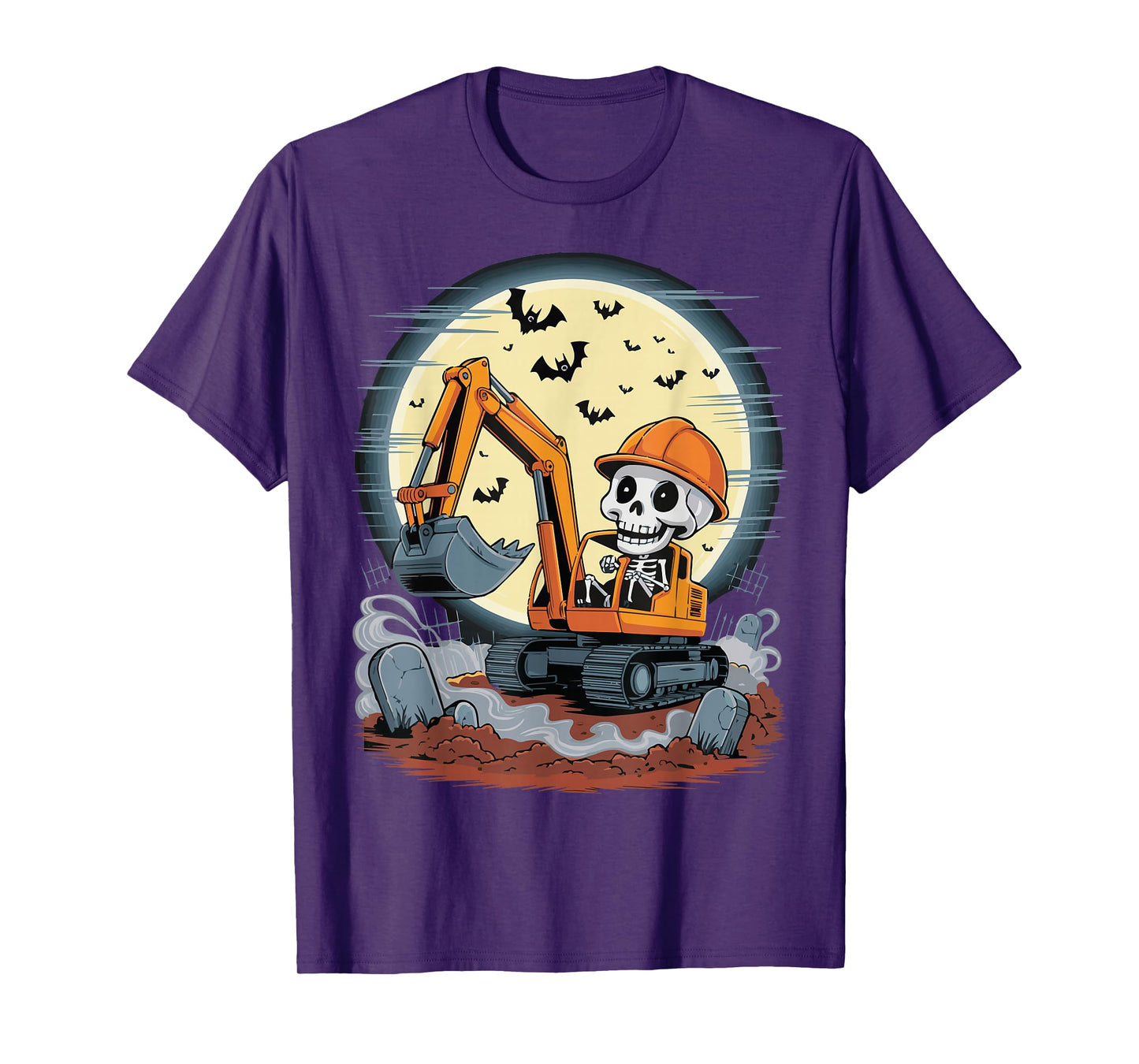 Funny Skeleton Driving Excavator Halloween Construction Kids T-Shirt