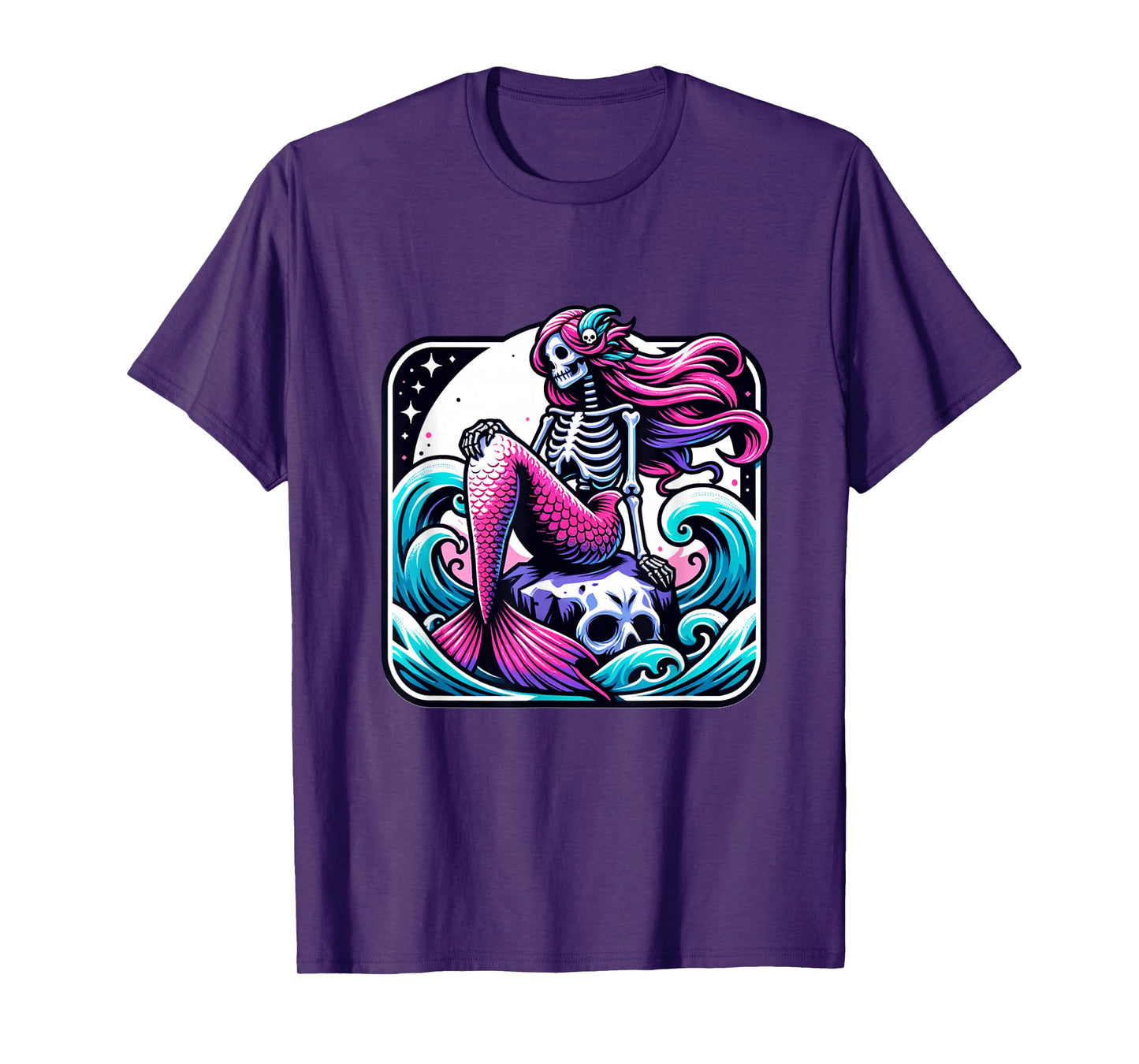 Mermaid Skull Ocean Wave Siren Skeleton Sea T-Shirt