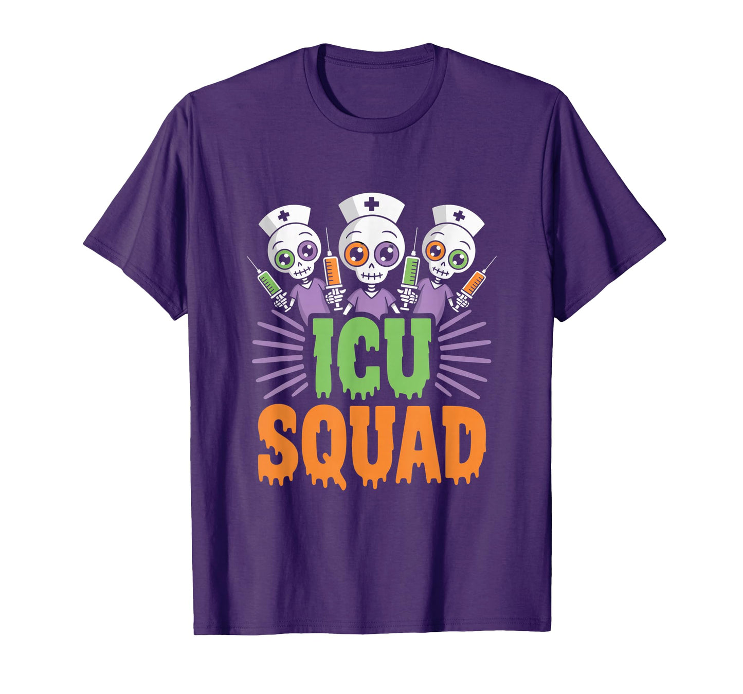 ICU Squad Skeleton Nurse Funny Halloween Costume T-Shirt