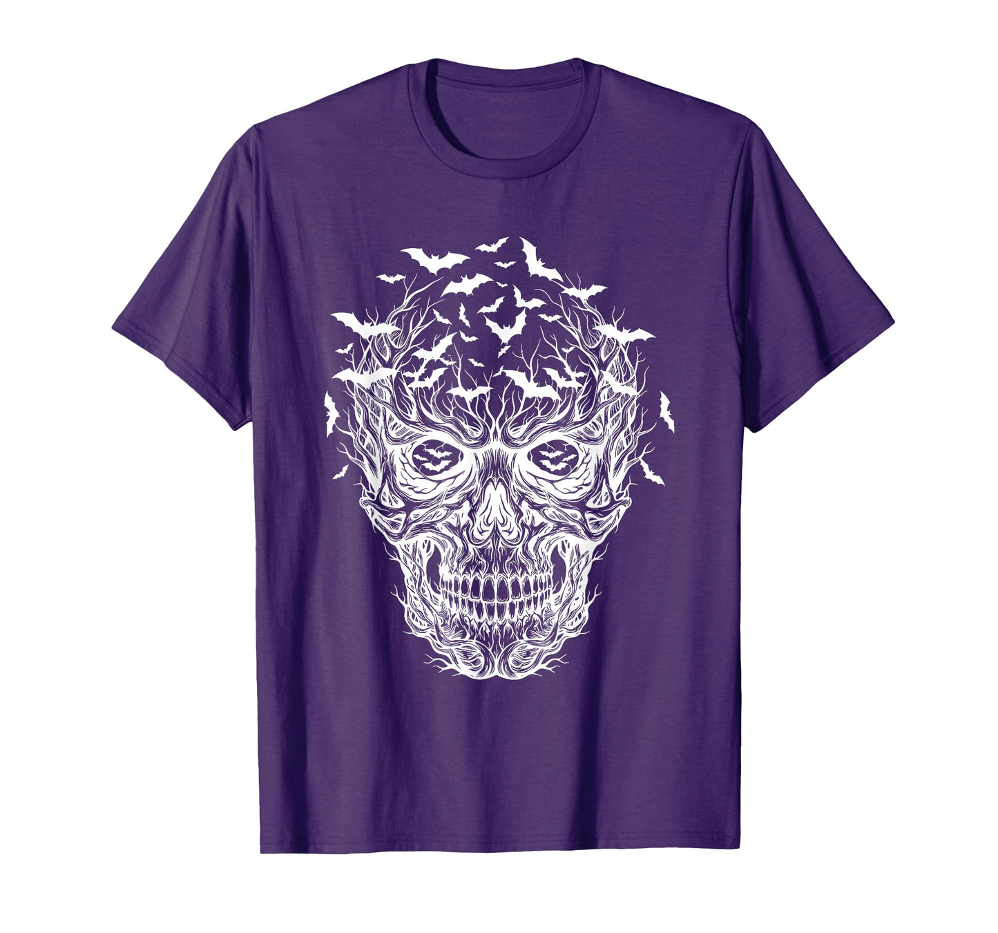 Bat Skull White Art Graphic Halloween T-Shirt
