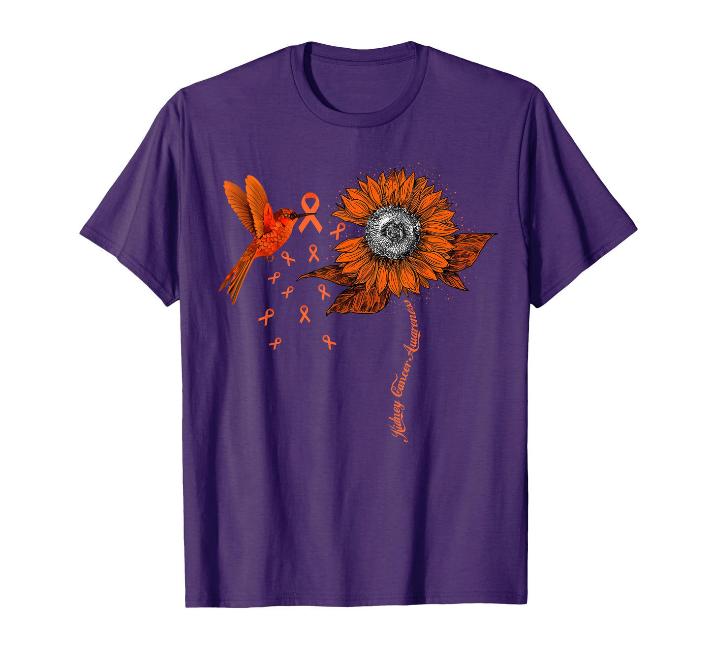 Hummingbird Holding Orange Ribbon Kidney Cancer Awareness T-Shirt