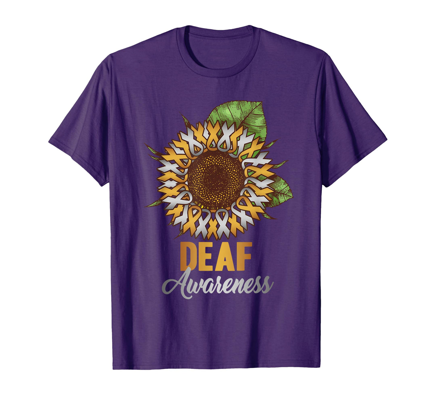 Deaf Awareness - Sunflower Gold and Silver Ribbon T-Shirt