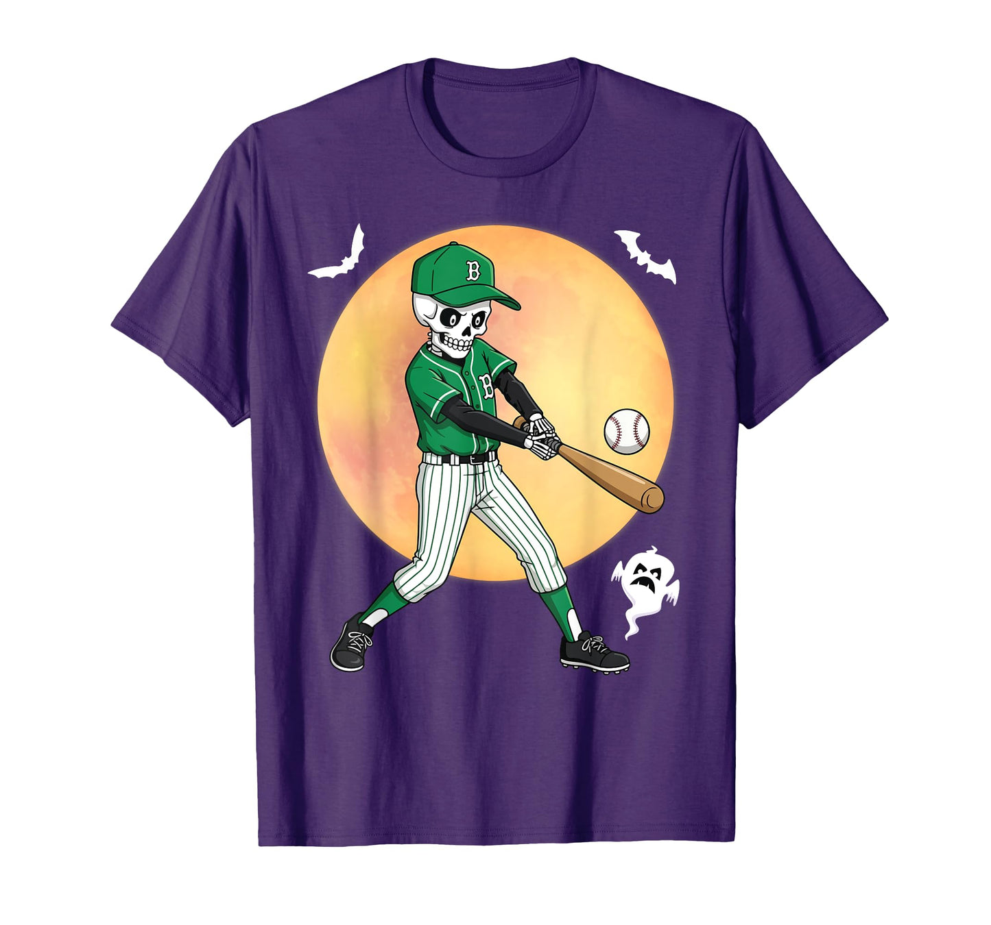 Skeleton Baseball Player Halloween Full Moon Spooky Style T-Shirt