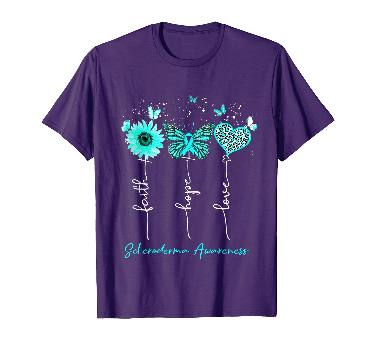 Scleroderma Awareness Faith Hope Love Leopard Sunflower T-Shirt