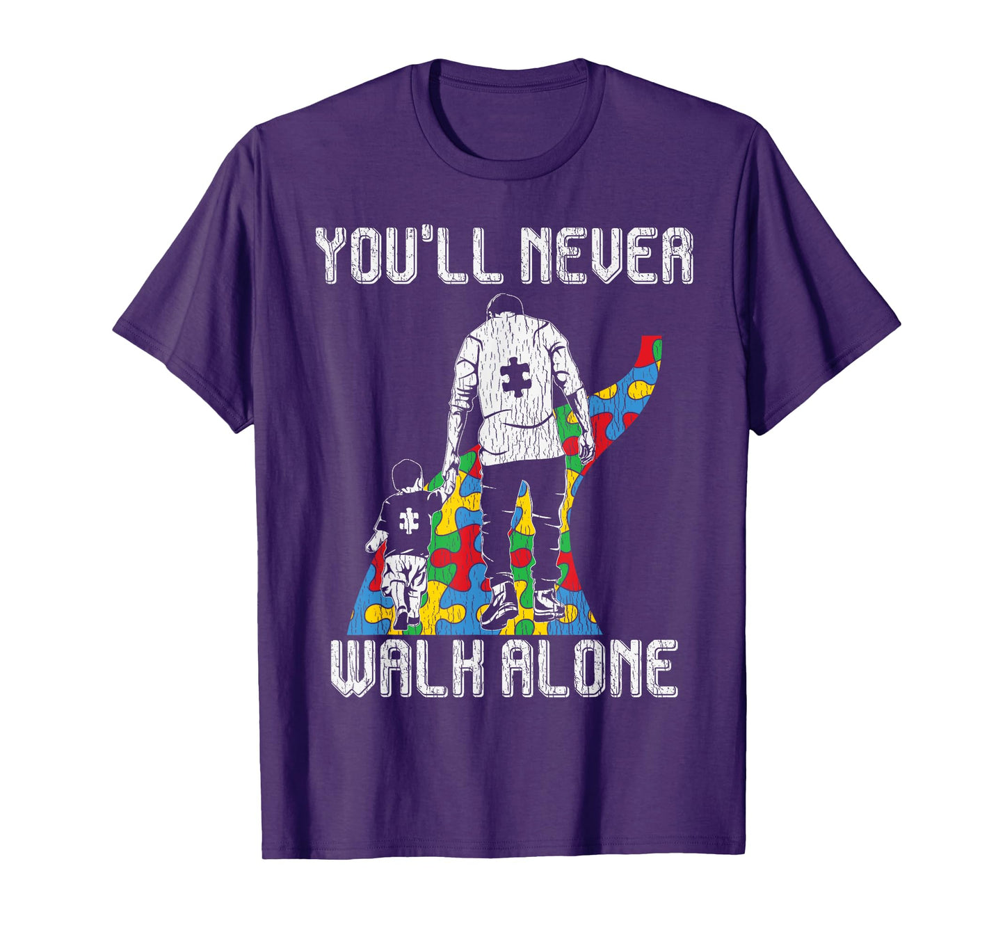 Vintage Father Son Family Autistic Kids Autism Awareness Dad T-Shirt