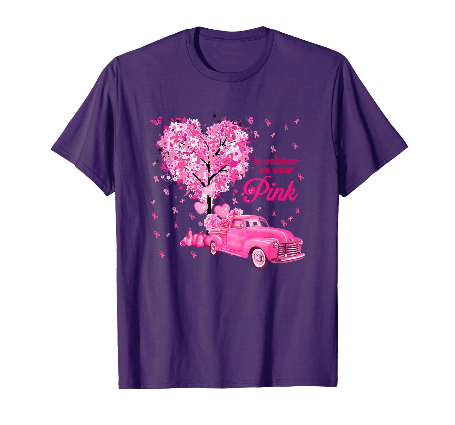 in October We Wear Pink Truck Breast Cancer Awareness T-Shirt