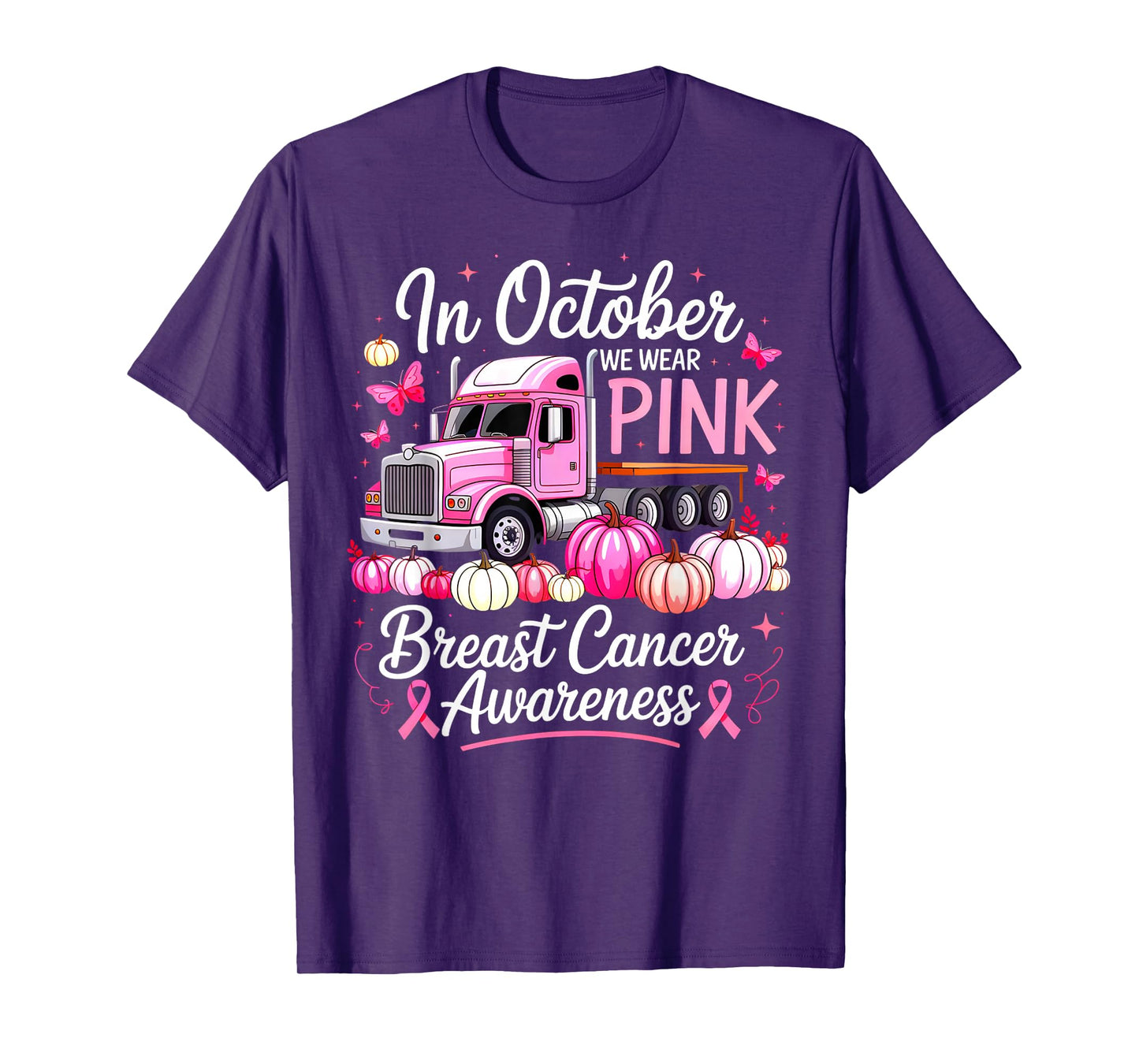 Truck Driver Breast Cancer Awareness Pink Ribbon Trucker T-Shirt