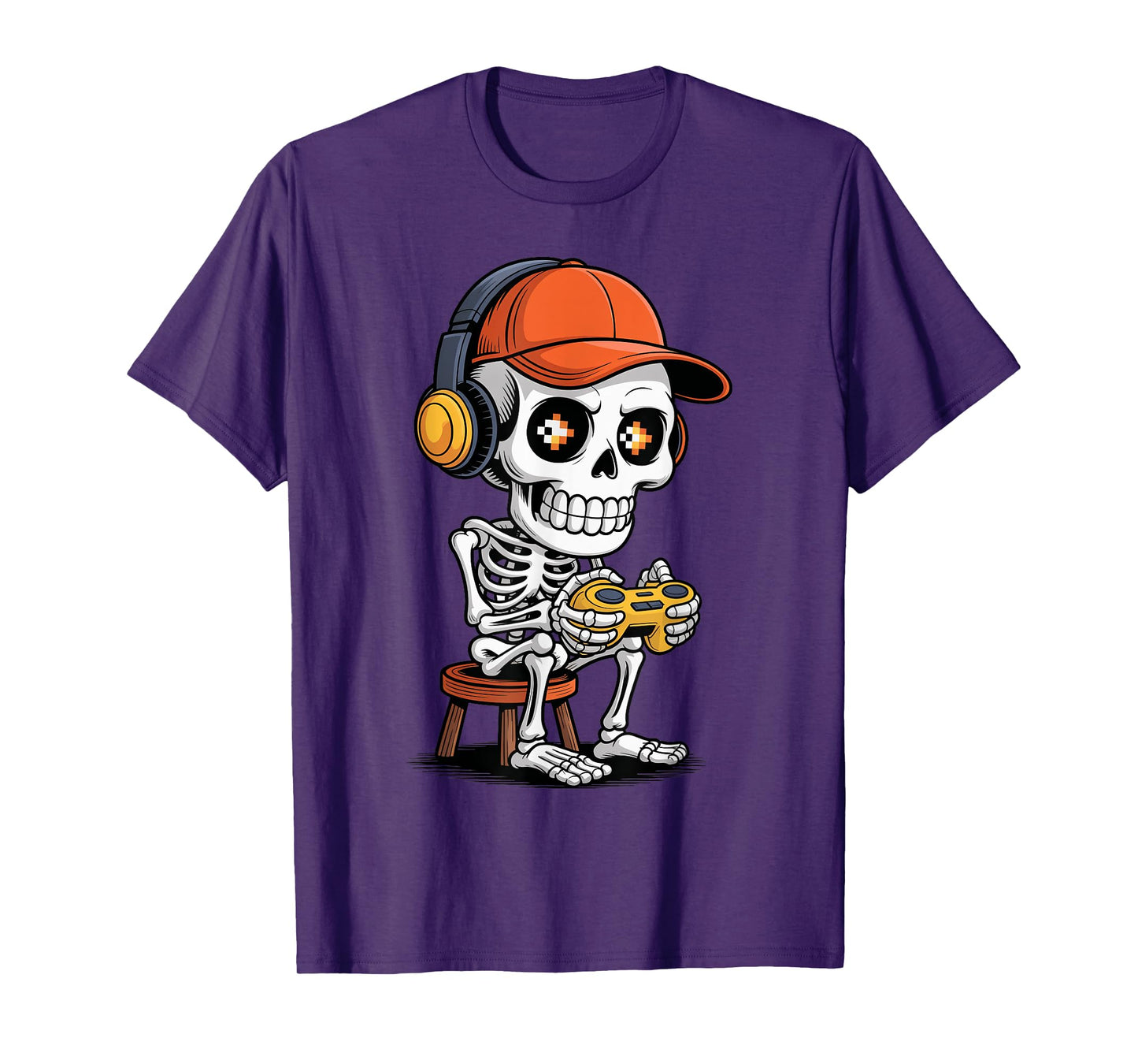 Halloween Skeleton Gamer Playing Video Games Spooky Season T-Shirt