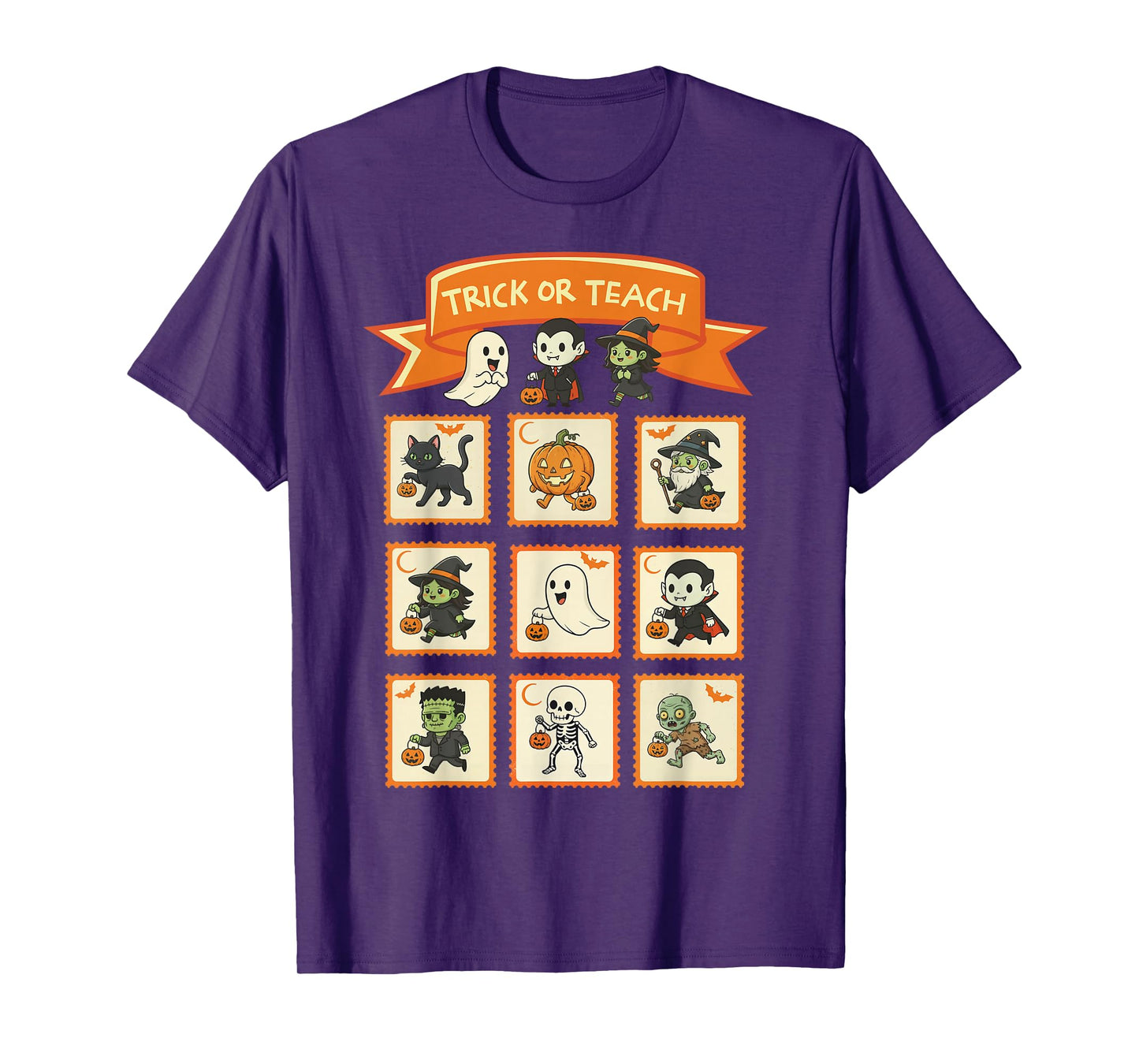 Halloween Teacher Stamps Cute Costumes Trick Or Teach Kids T-Shirt