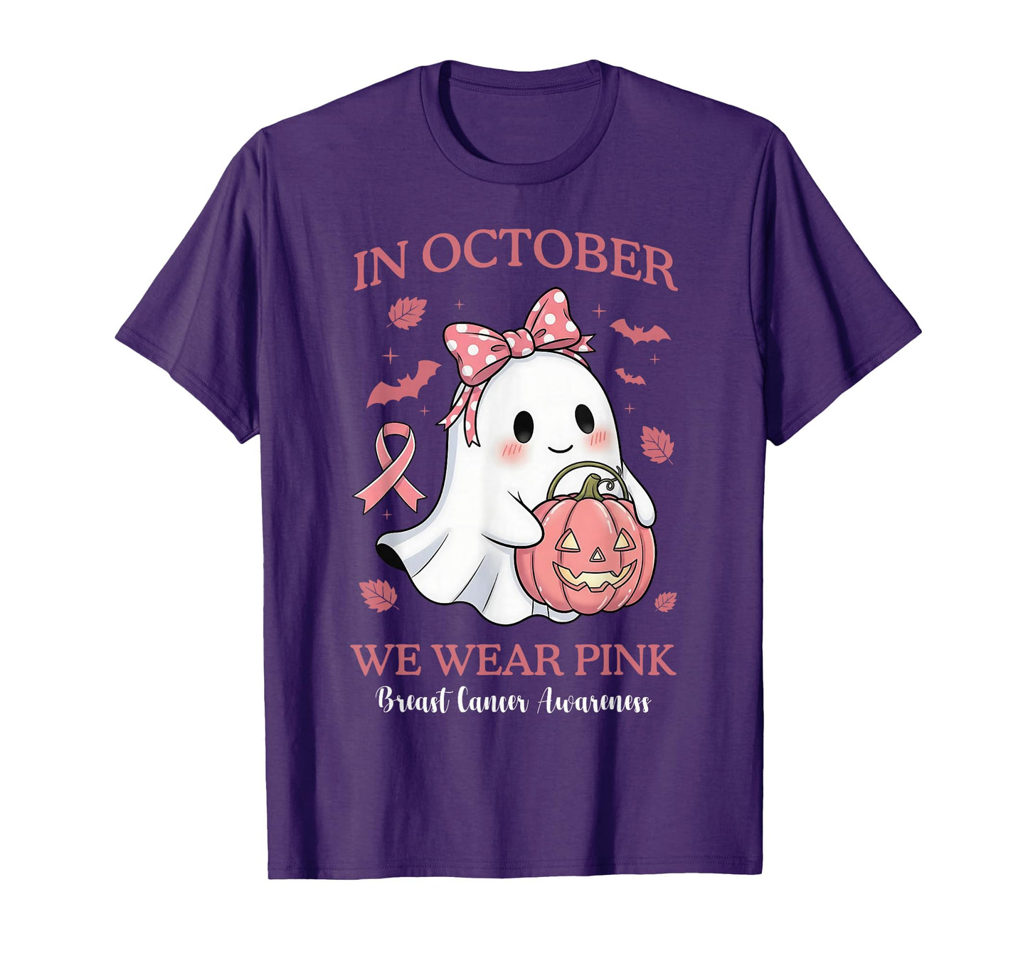 in October We Wear Pink Halloween Breast Cancer Awareness T-Shirt