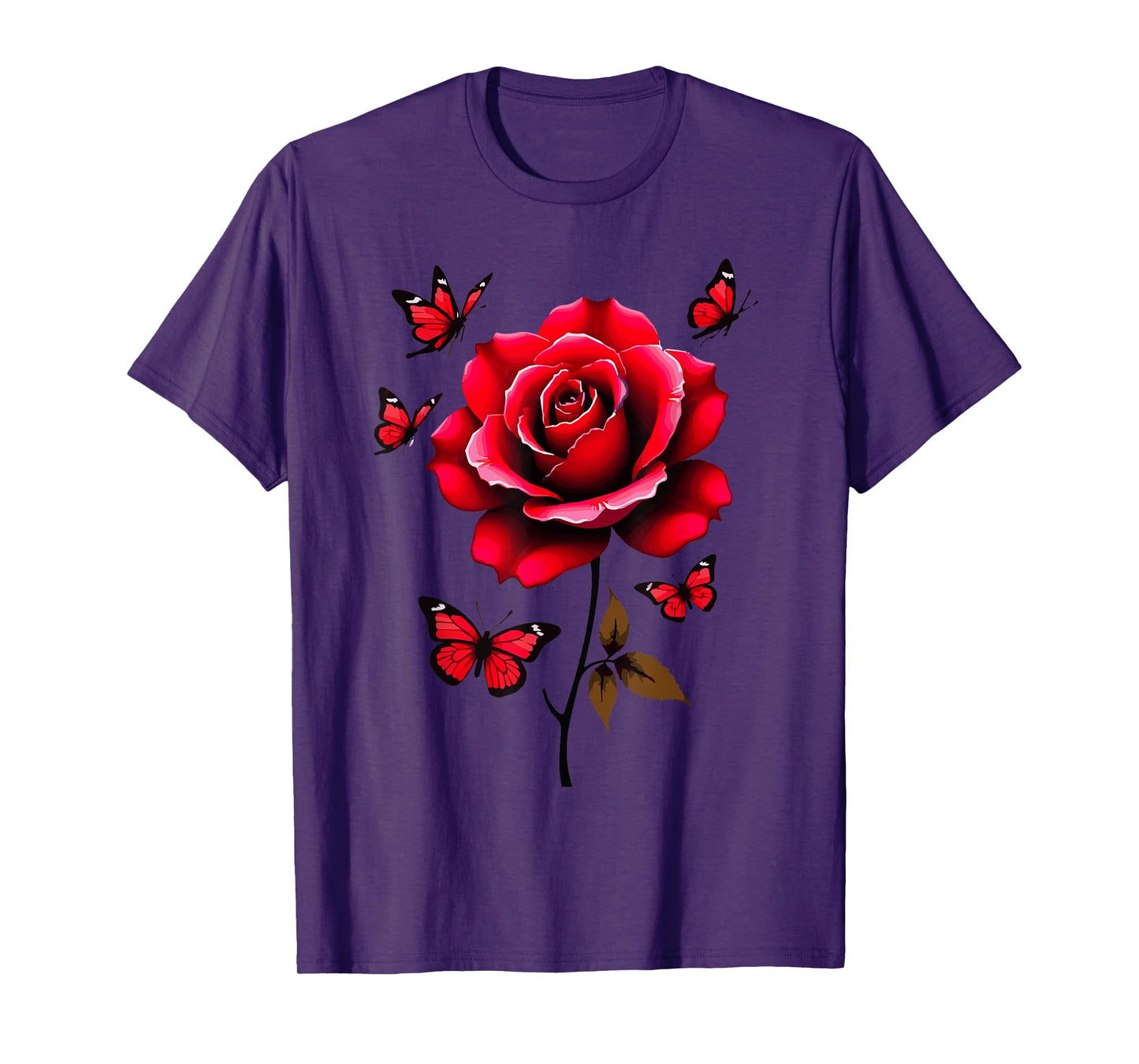 Red Rose & Butterflies Spring Bloom Aesthetic Floral Flower T-Shirt