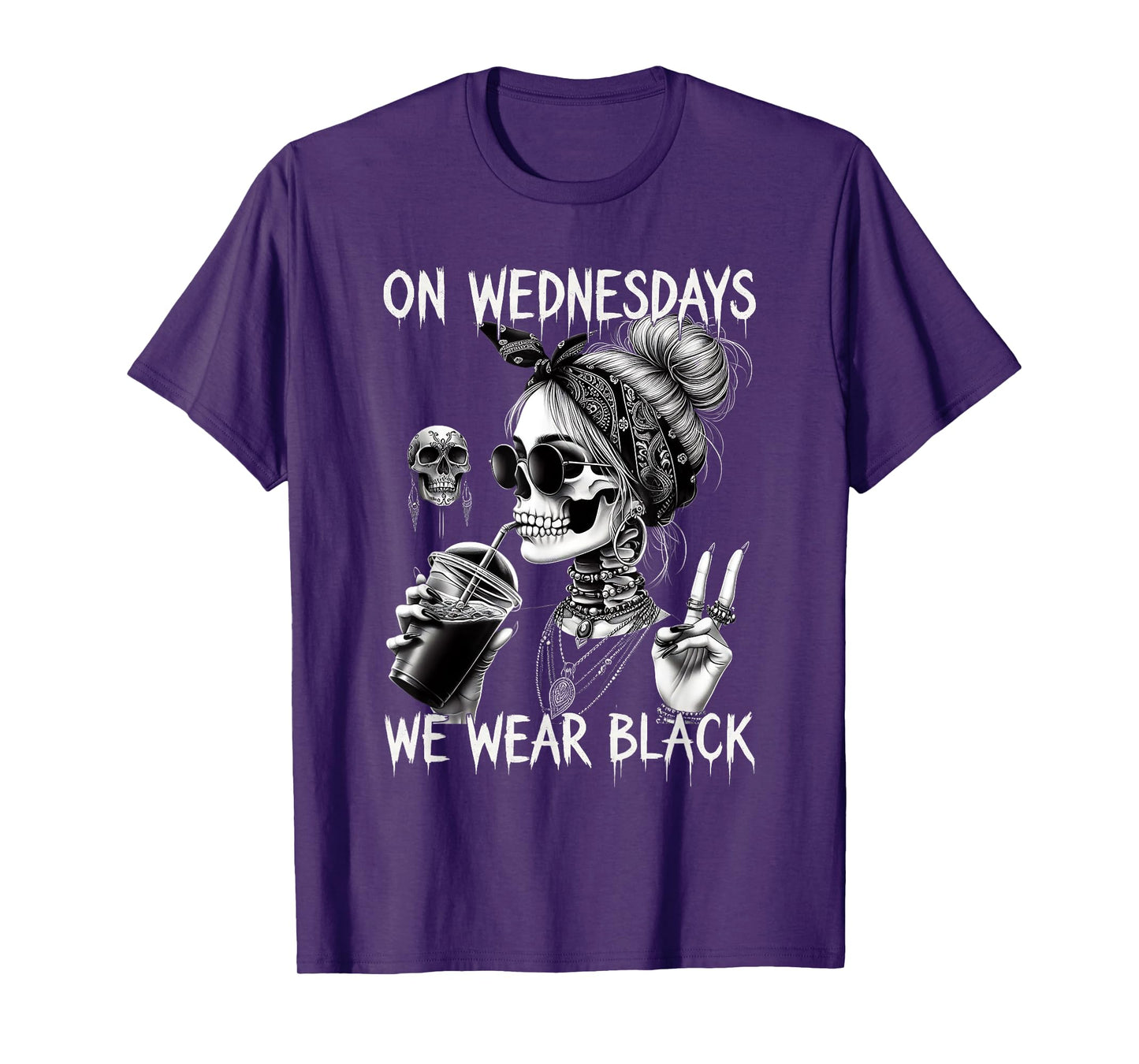 Wear Black Dark Humor Wednesdays Witchy Skeleton T-Shirt