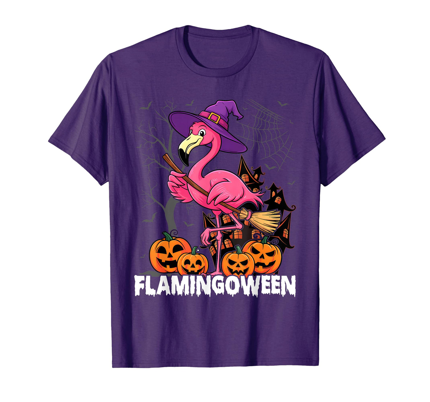 Happy Flamingoween Pink Flamingo Halloween Skeleton Spooky T-Shirt