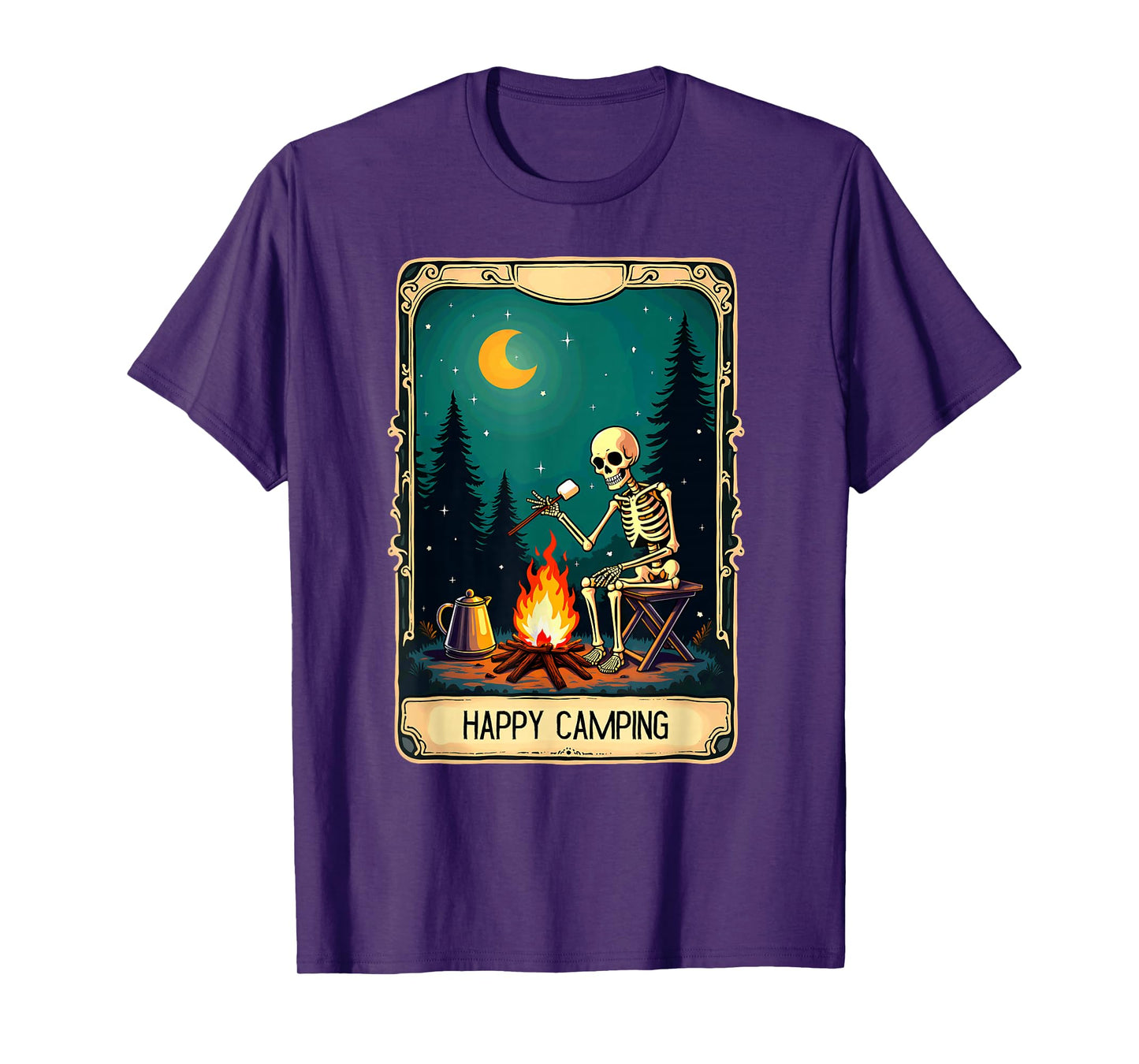 Gothic Tarot Card Skeleton Happy Camping T-Shirt