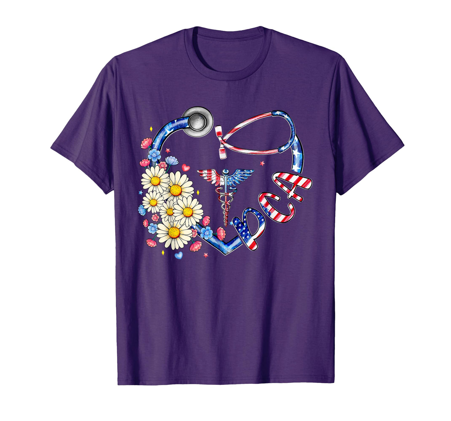 Patient Care Assistant PCA 4th Of July American Flag Heart T-Shirt