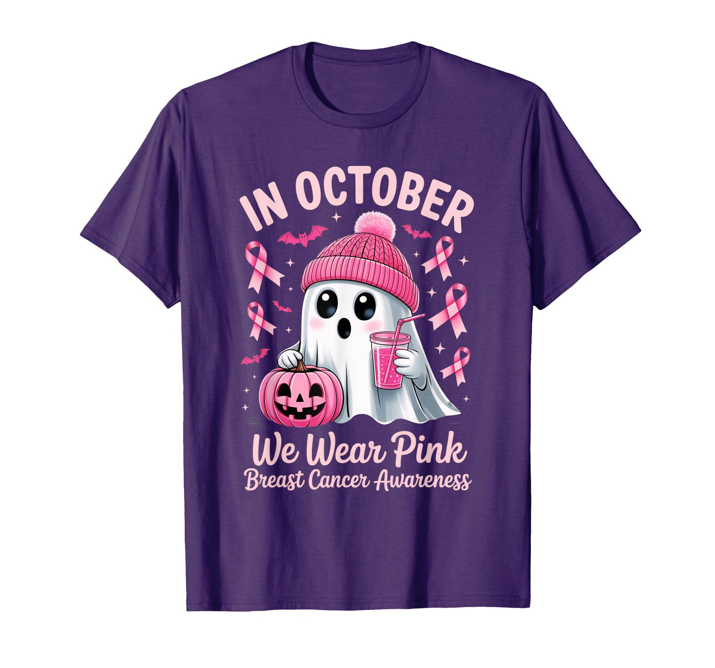 in October We Wear Pink Breast Cancer Awareness Halloween T-Shirt
