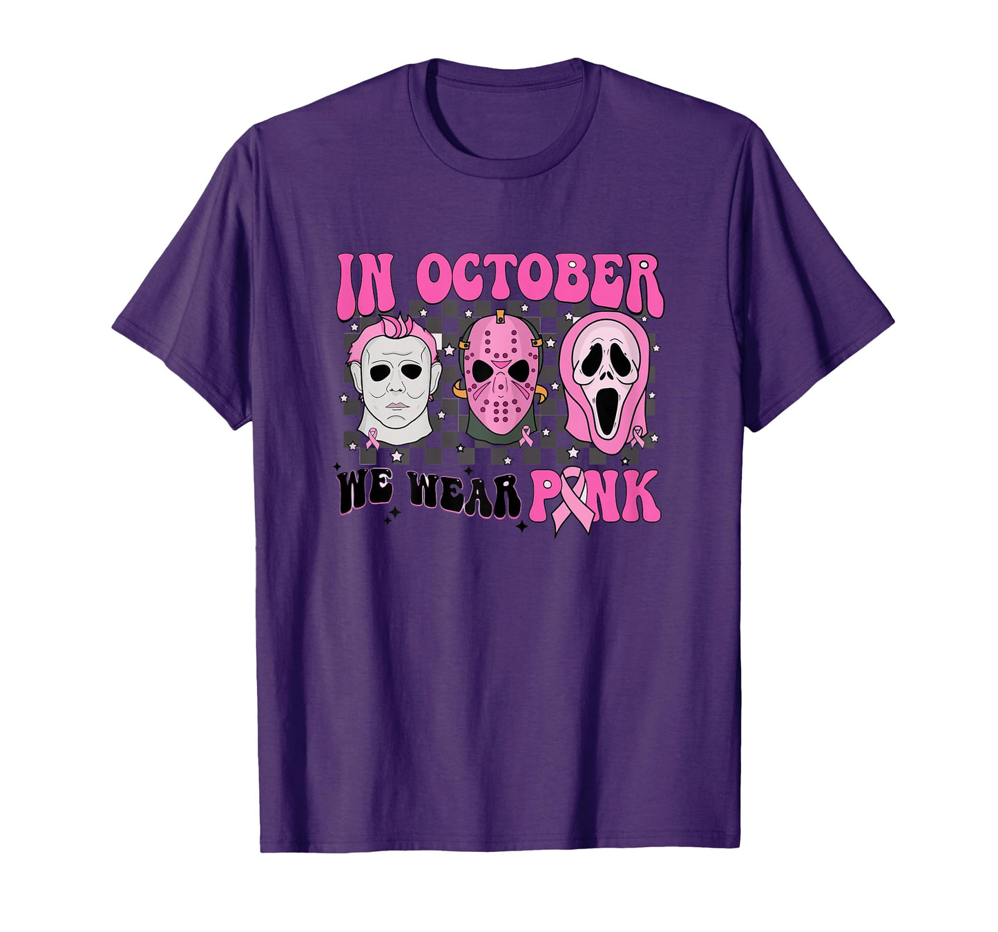 Pink Breast Cancer Awareness Scream Halloween Horror Retro T-Shirt