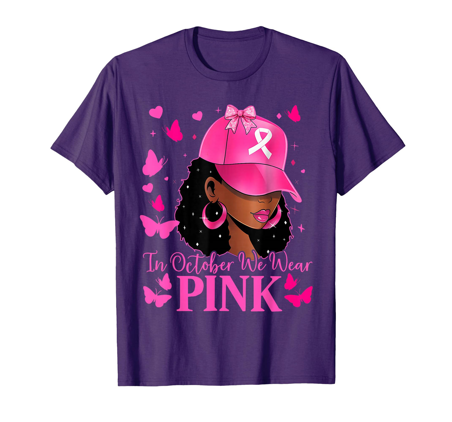 in October We Wear Pink Black Women Breast Cancer Awareness T-Shirt