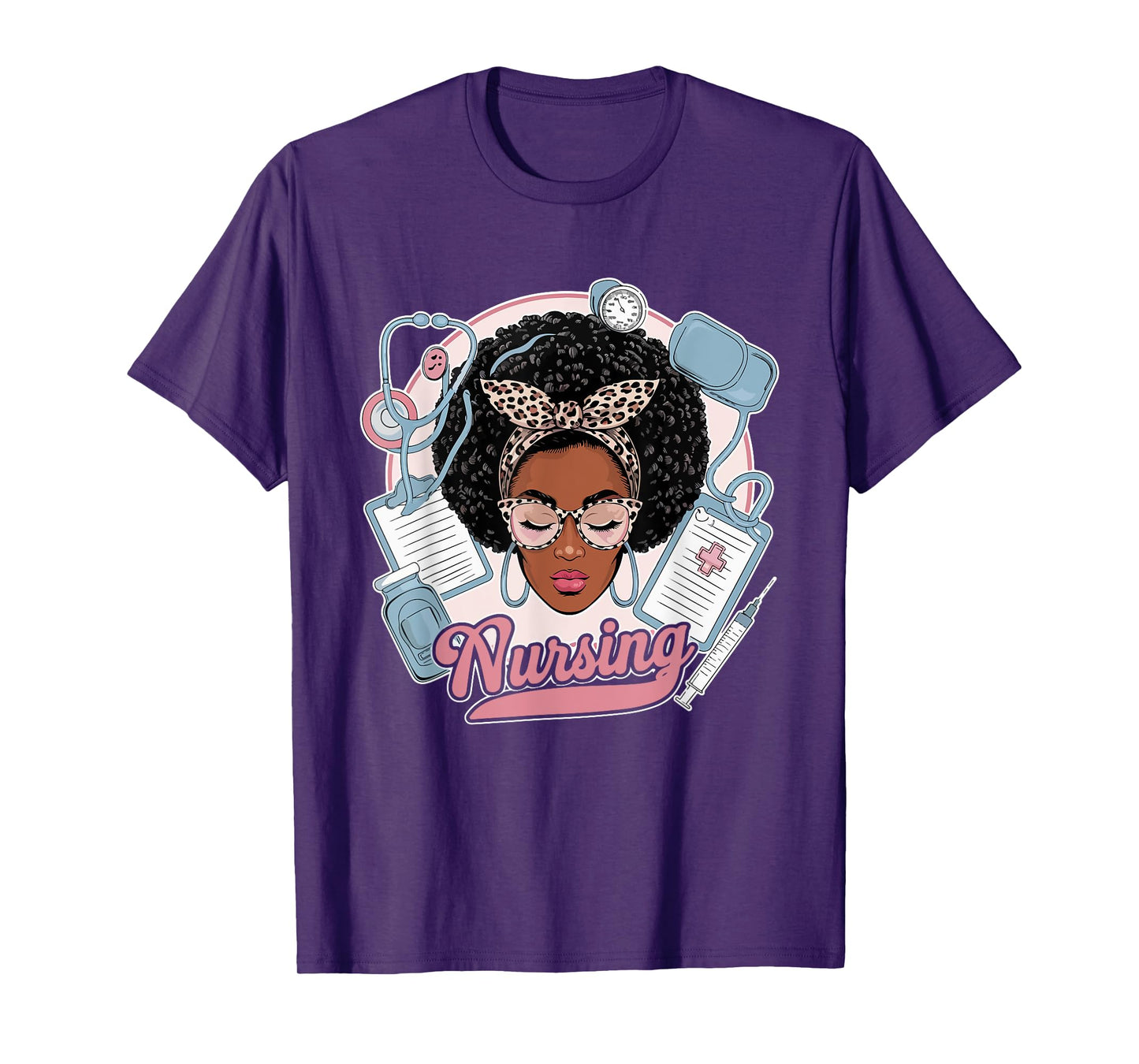Black Strong Nurse Afro Girl Melanin African American Wowen T-Shirt