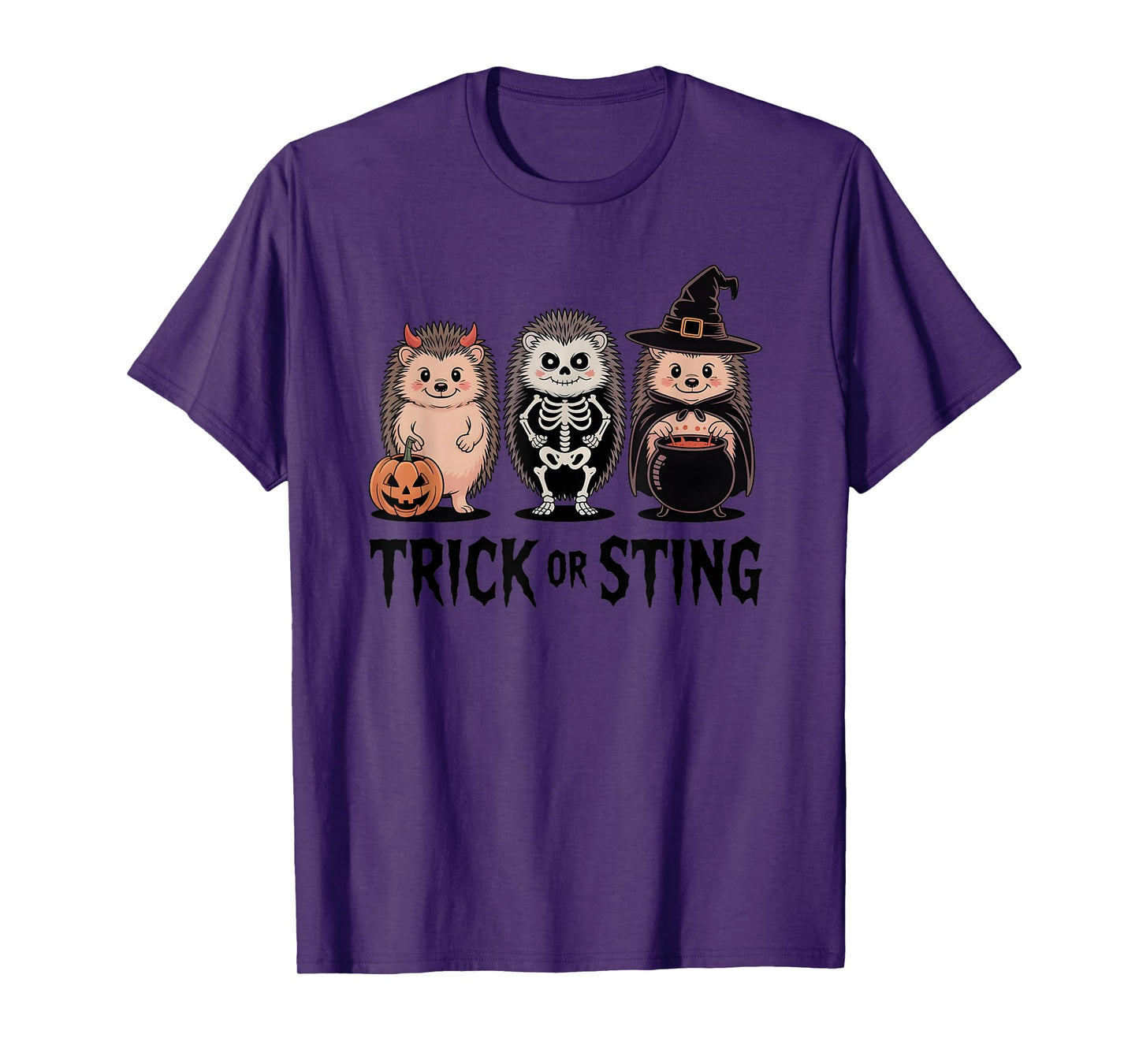 Vintage Halloween Hedgehogs Trick or Sting Spooky T-Shirt
