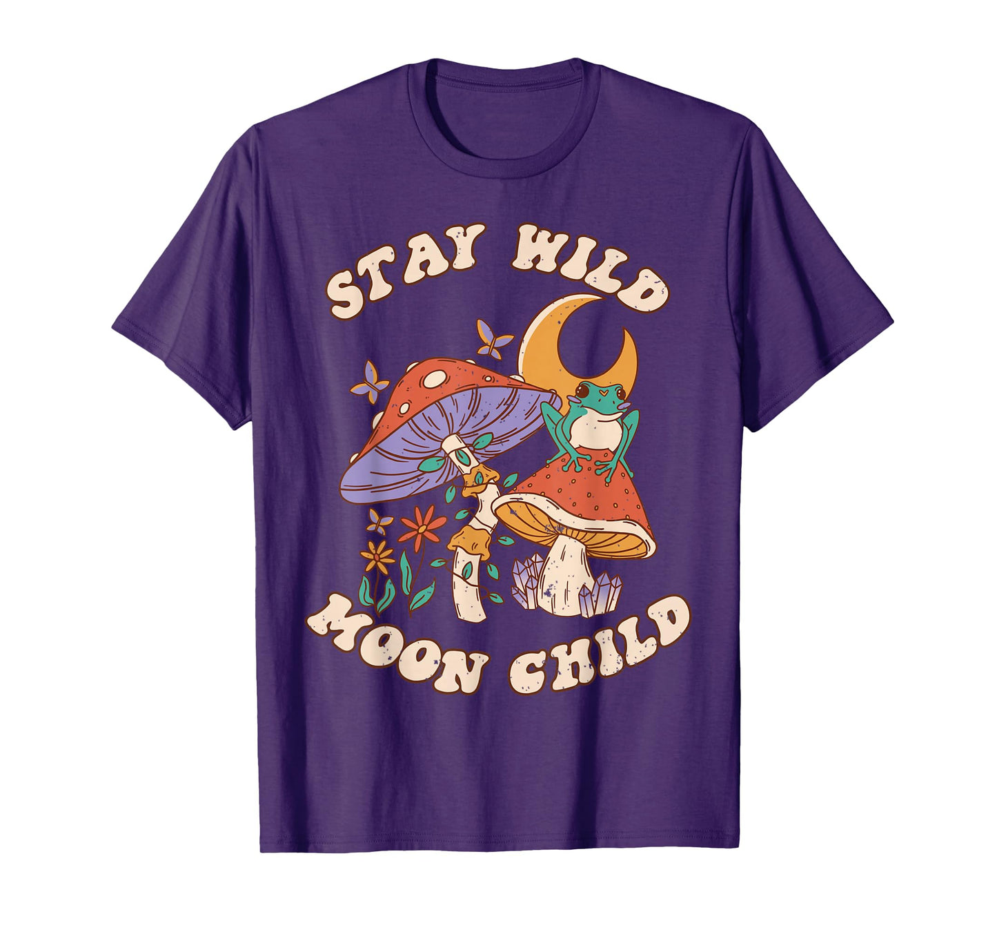 Vintage Retro Stay Wild Moon Child Frog Mushroom Hippie T-Shirt