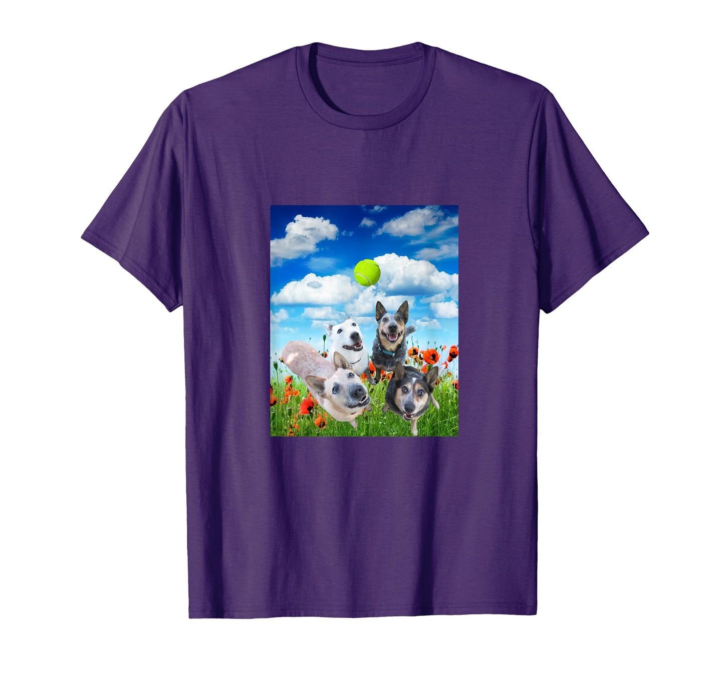 Blue Red White Heeler Cattle Dogs Playing Ball T-Shirt