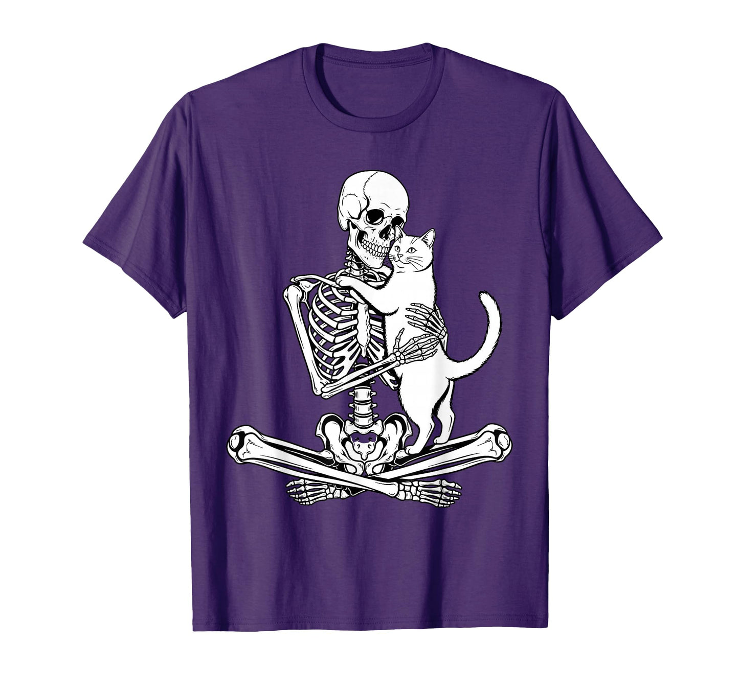 Skeleton Hugging Cat Halloween Cat Lover Spooky Skeleton T-Shirt