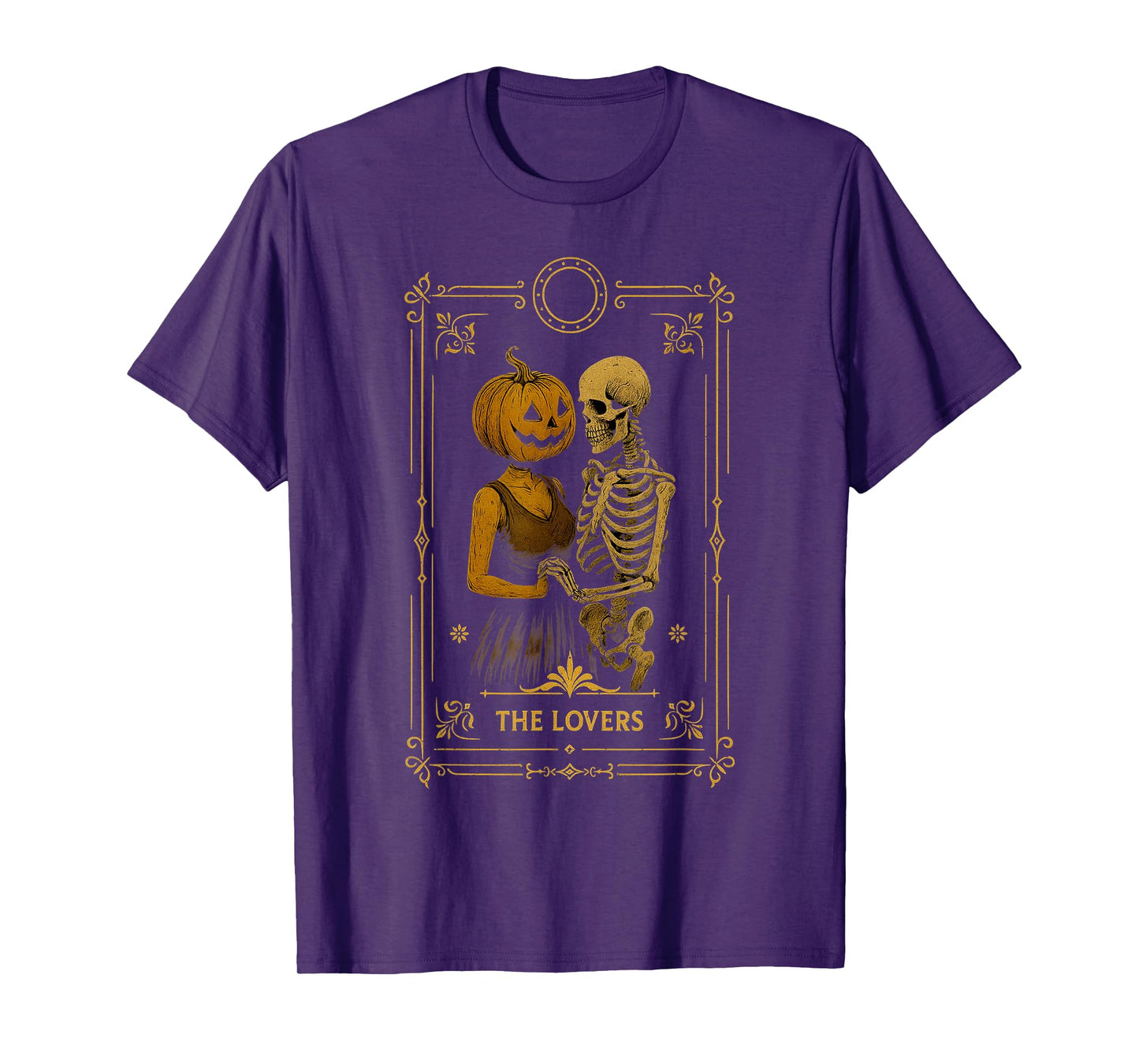 The Lovers Tarot Card Halloween Vintage Pumpkin Skeleton T-Shirt