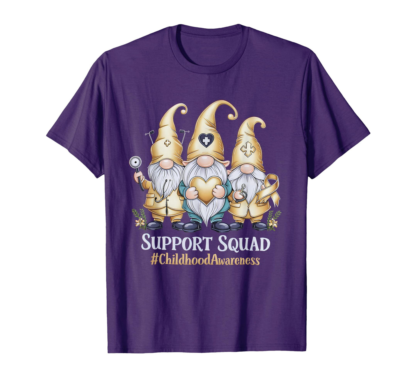 Childhood Cancer Awareness Gold Ribbon Gnome Support Squad T-Shirt
