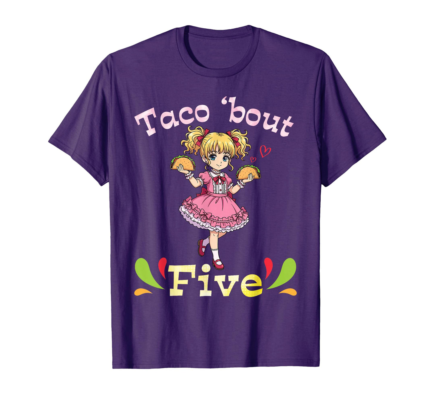 Cute Girl Holding Tacos I Taco Bout Five Years Old Birthday T-Shirt