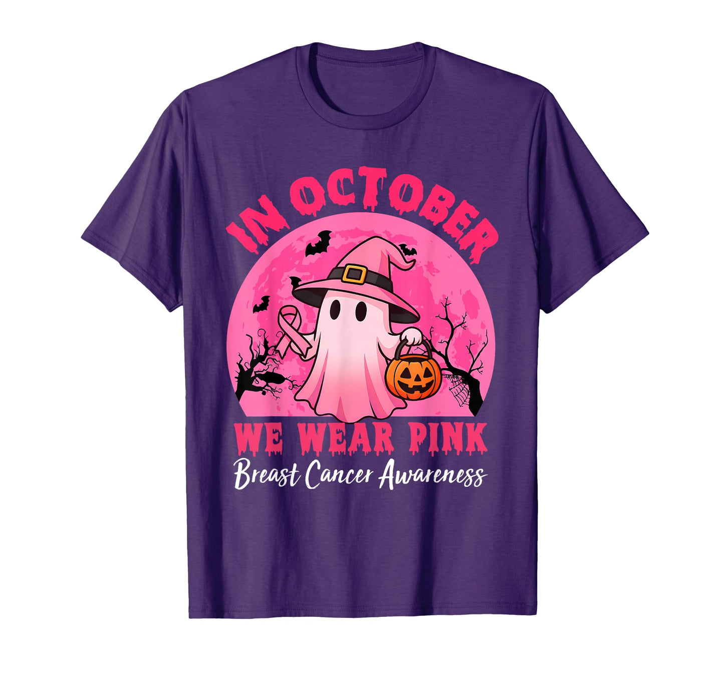 in October We Wear Pink Breast Cancer Awareness Halloween T-Shirt