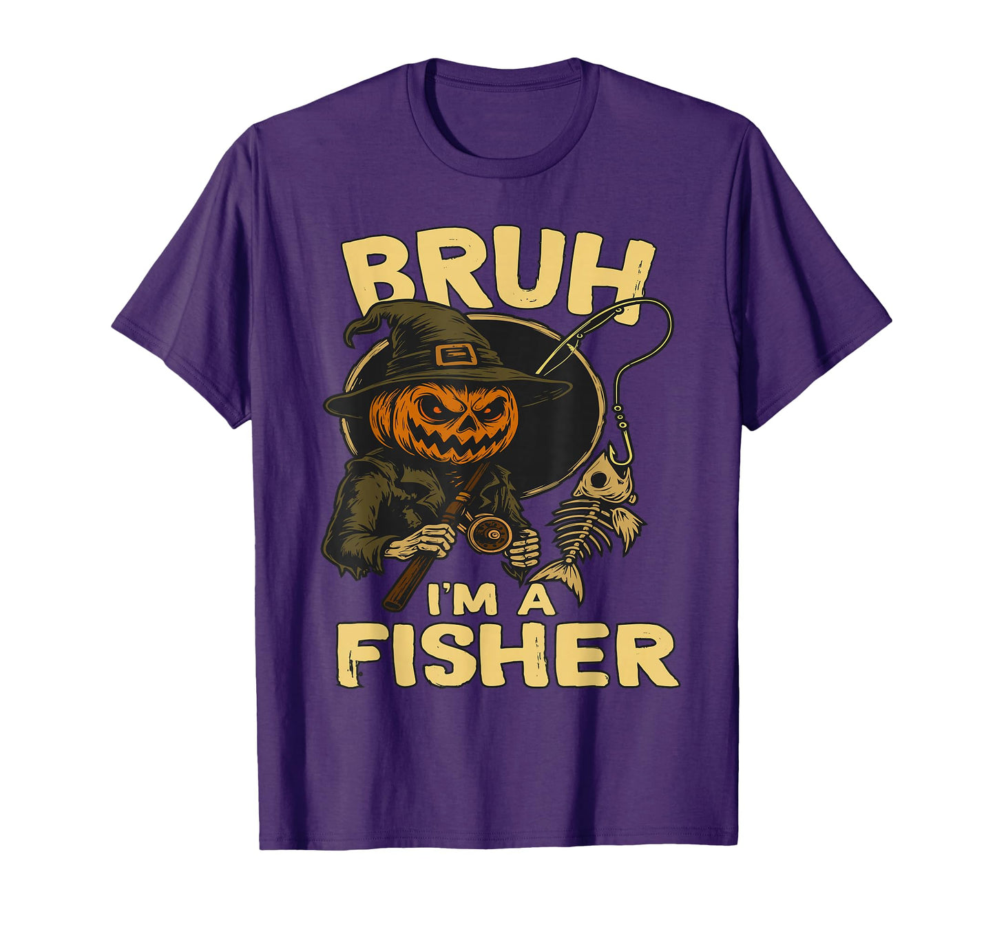 Bruh I’m A Fisher Funny Skeleton Fishing Halloween Costume T-Shirt