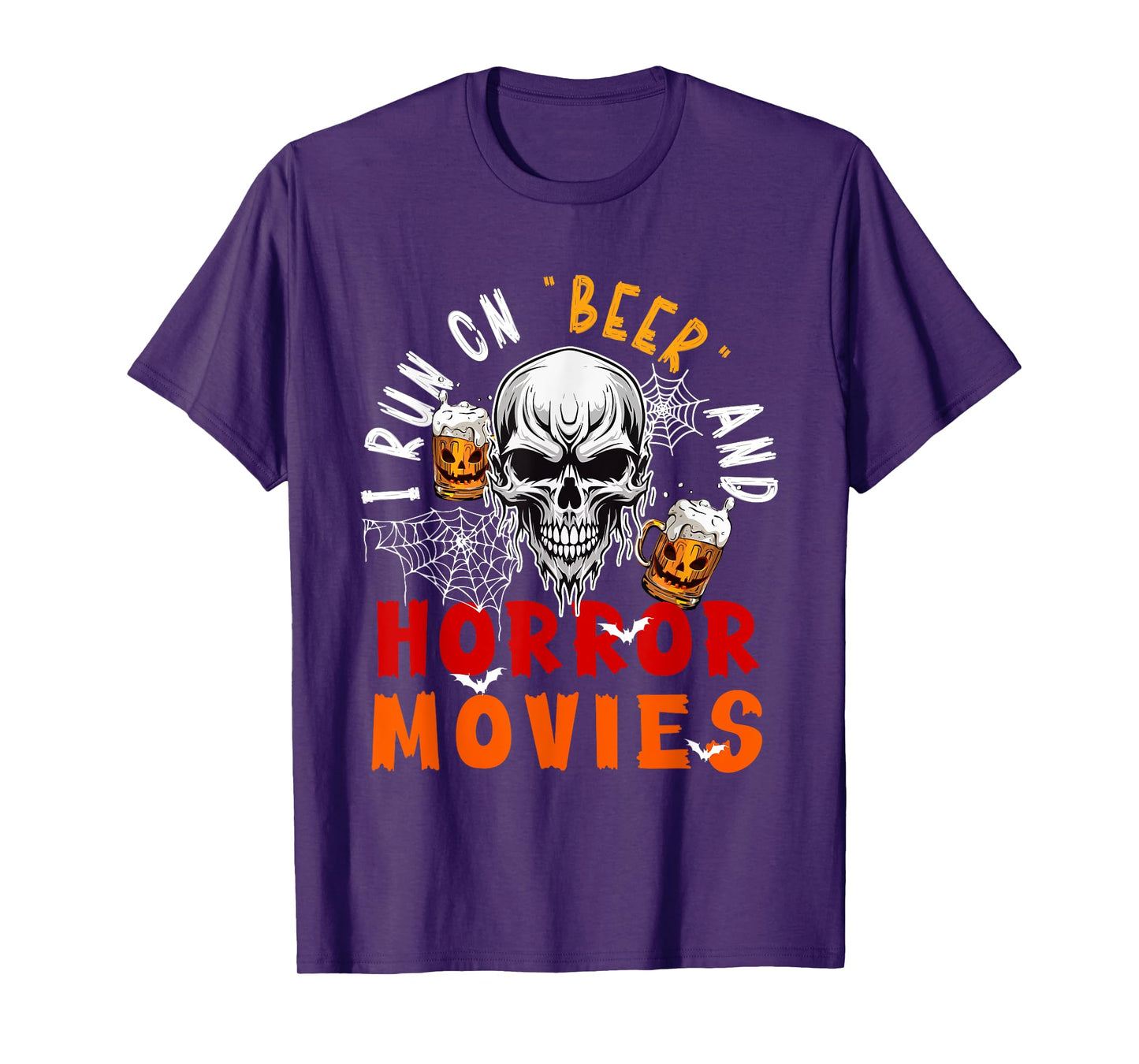 Running On Beer and Horror Movies Halloween Skull Drinker T-Shirt