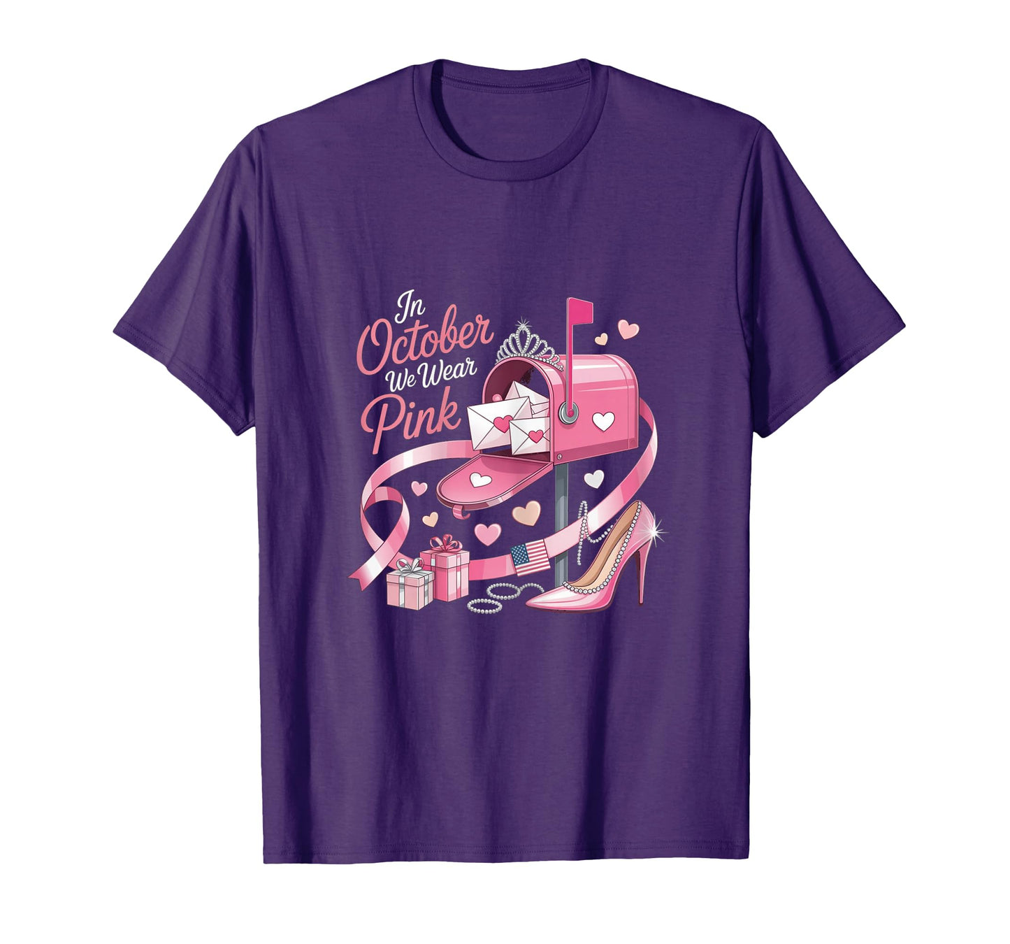 Postal Worker Clerk Breast Cancer Awareness Pink Ribbon T-Shirt