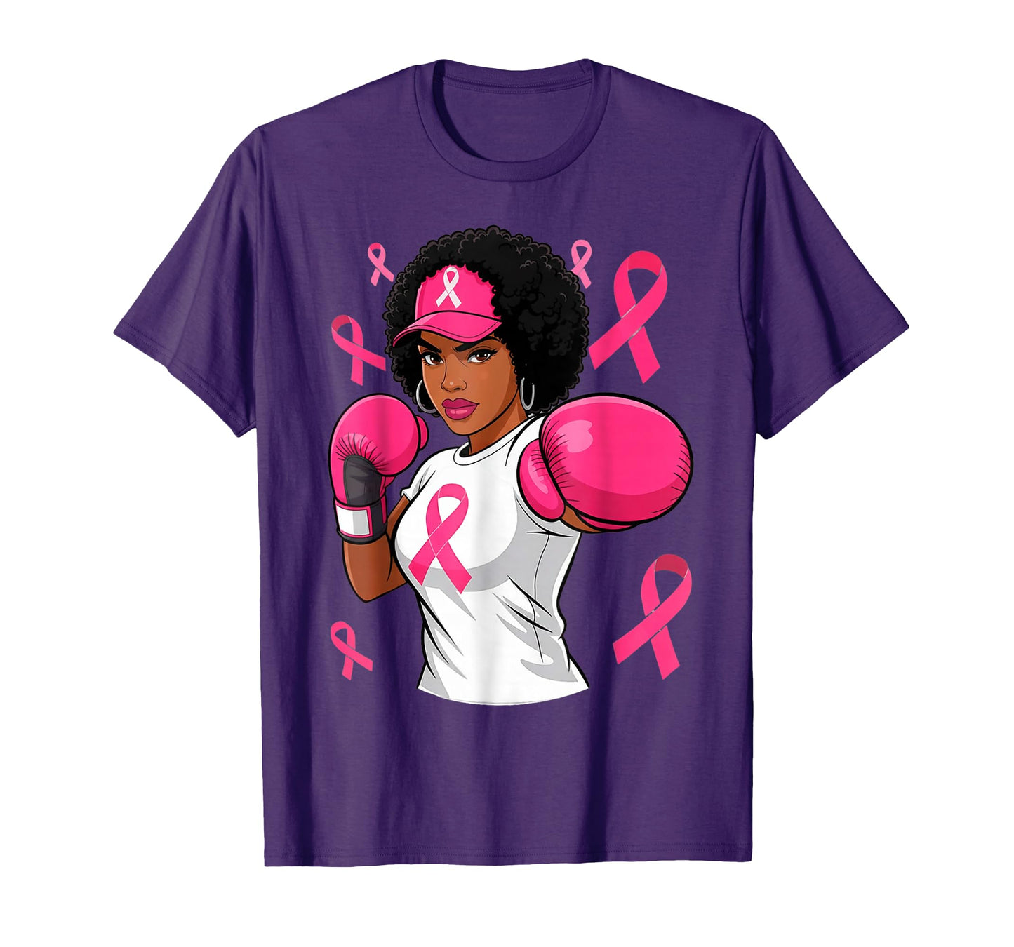 Women Black African American Breast Cancer Afro Pink Ribbon T-Shirt