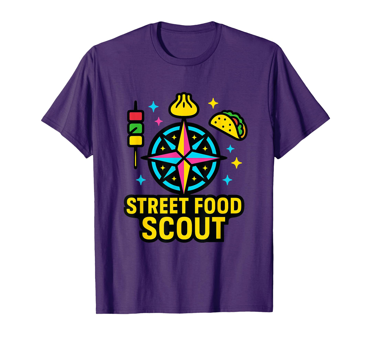 Street Food Scout Compass Icons for Roaming Market Explorers T-Shirt
