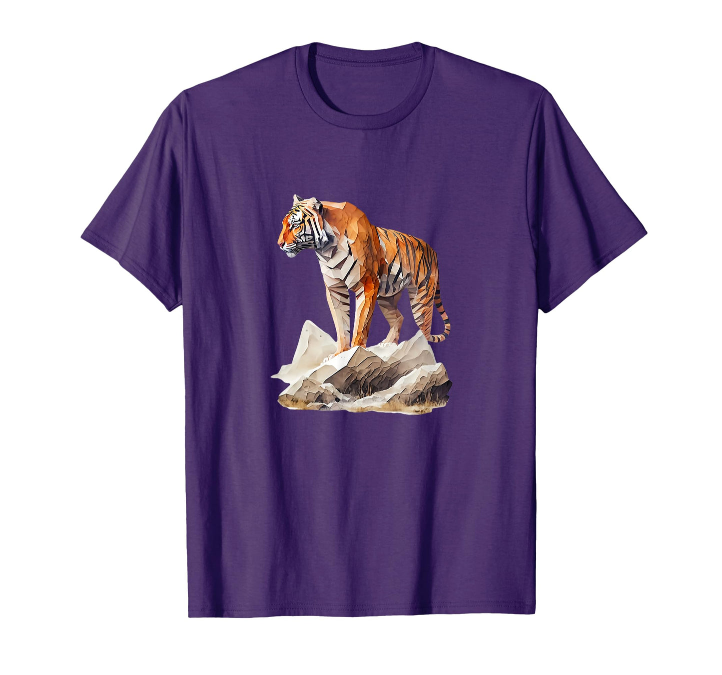 Majestic Tiger on Rocks Polygon Poly Art Tiger Lovers T-Shirt