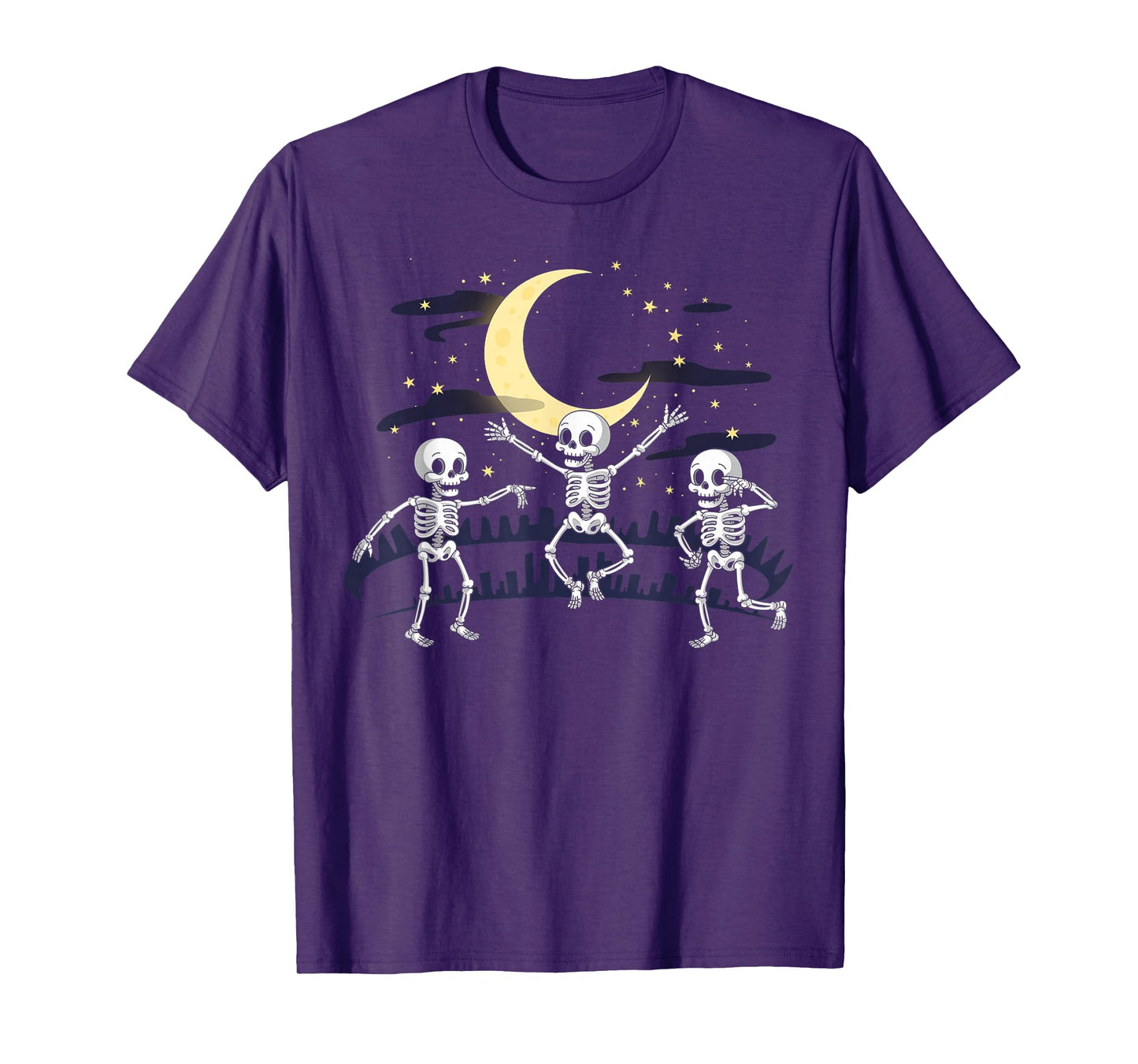 Three Spooky Skeletons Dancing Moonlight T-Shirt