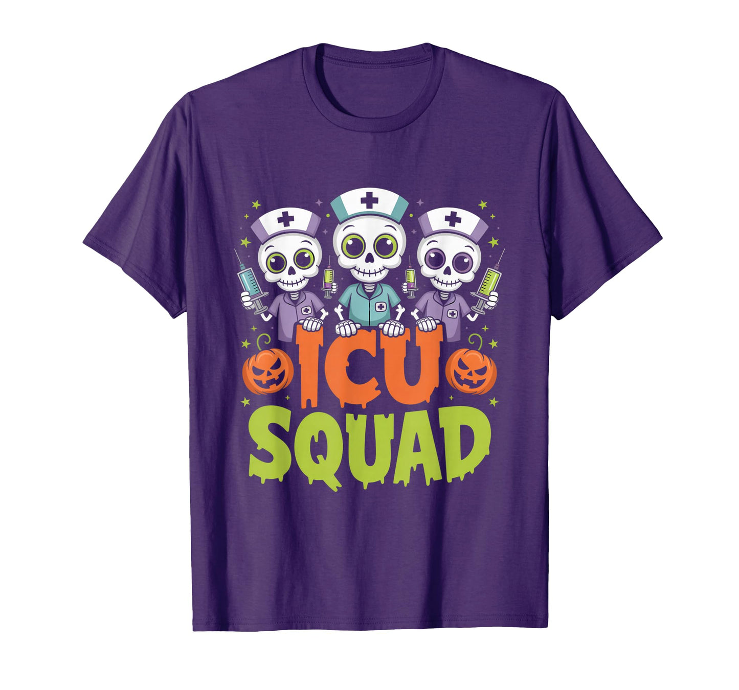 ICU Squad Skeleton Nurse Funny Halloween Costume T-Shirt