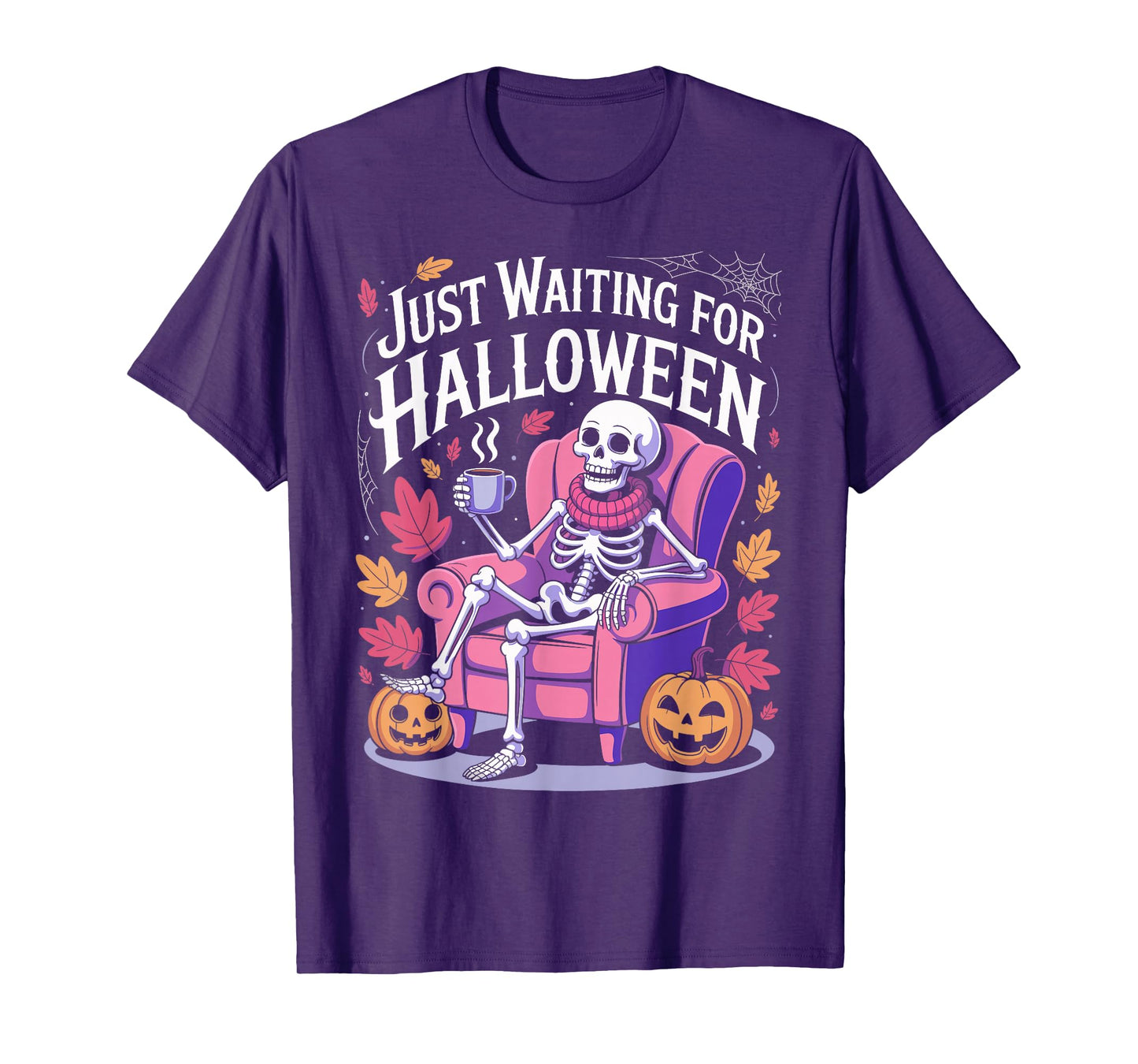 Just Waiting for Halloween Costume Summerween Skeleton Funny T-Shirt