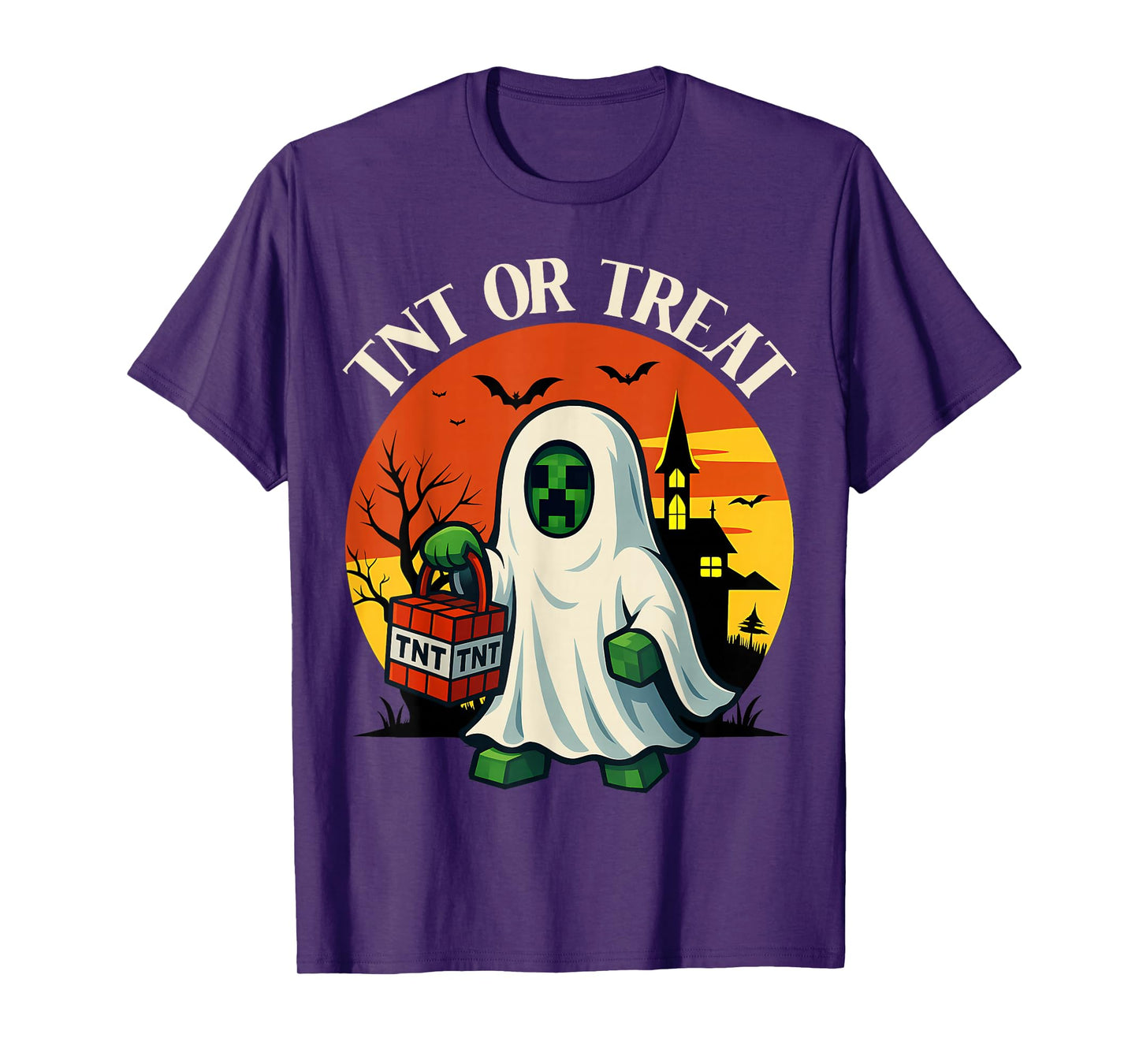 Kids Halloween Gamer Pixel TNT or Treat Ghost Candy Boy Girl T-Shirt