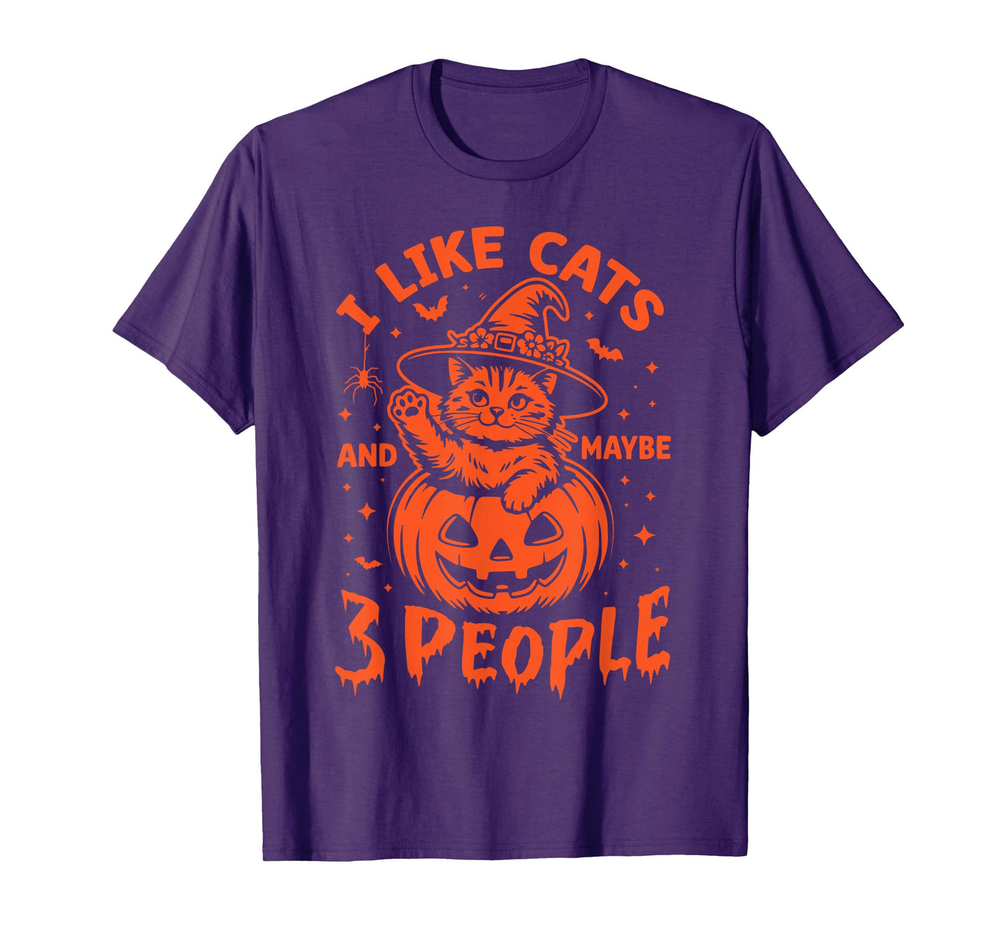 I Like Cats and Maybe 3 People, Cat Witch Halloween Pumpkin T-Shirt